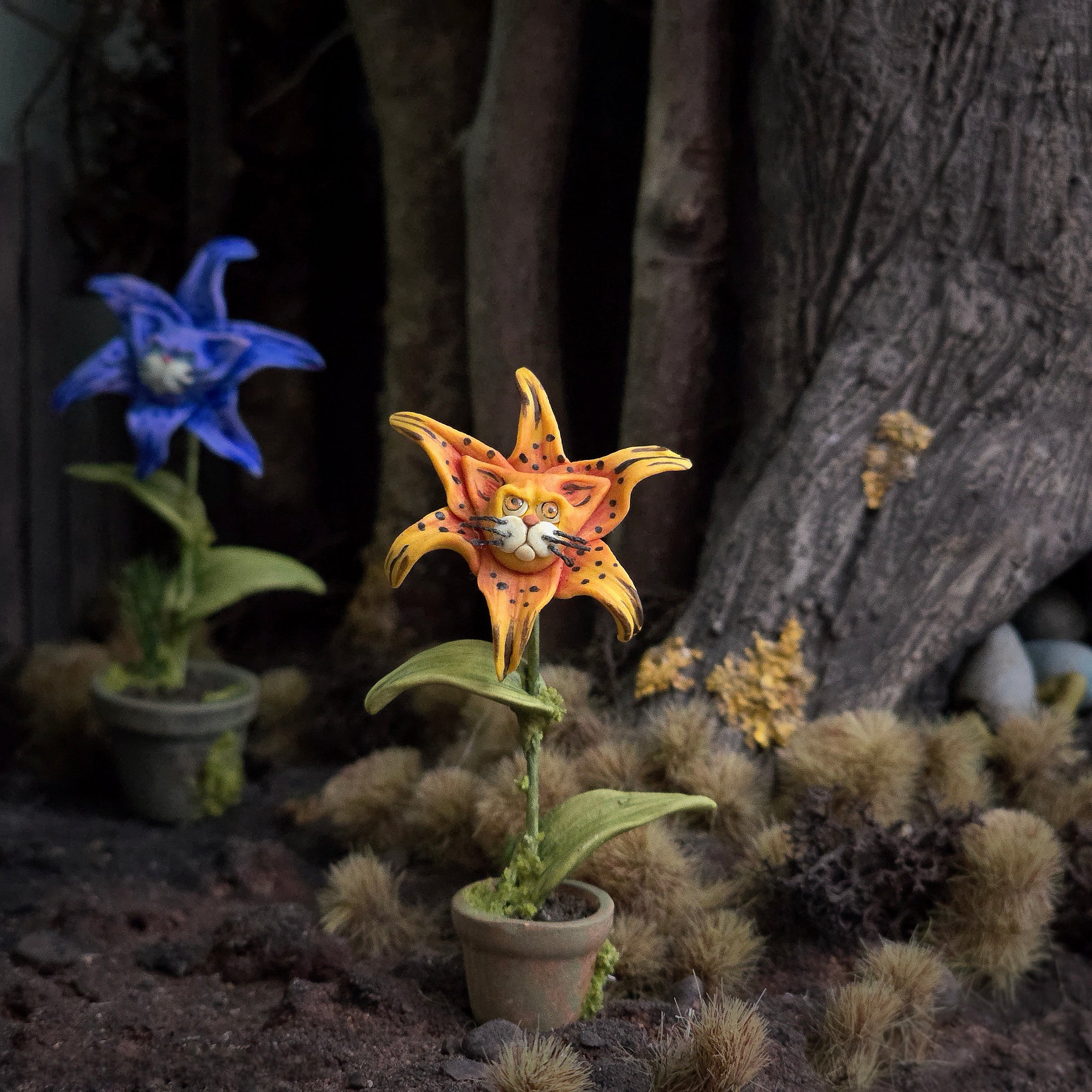 Georgia Marfels Orange Potted Tiger Lily Cat Flower Dollhouse Miniature