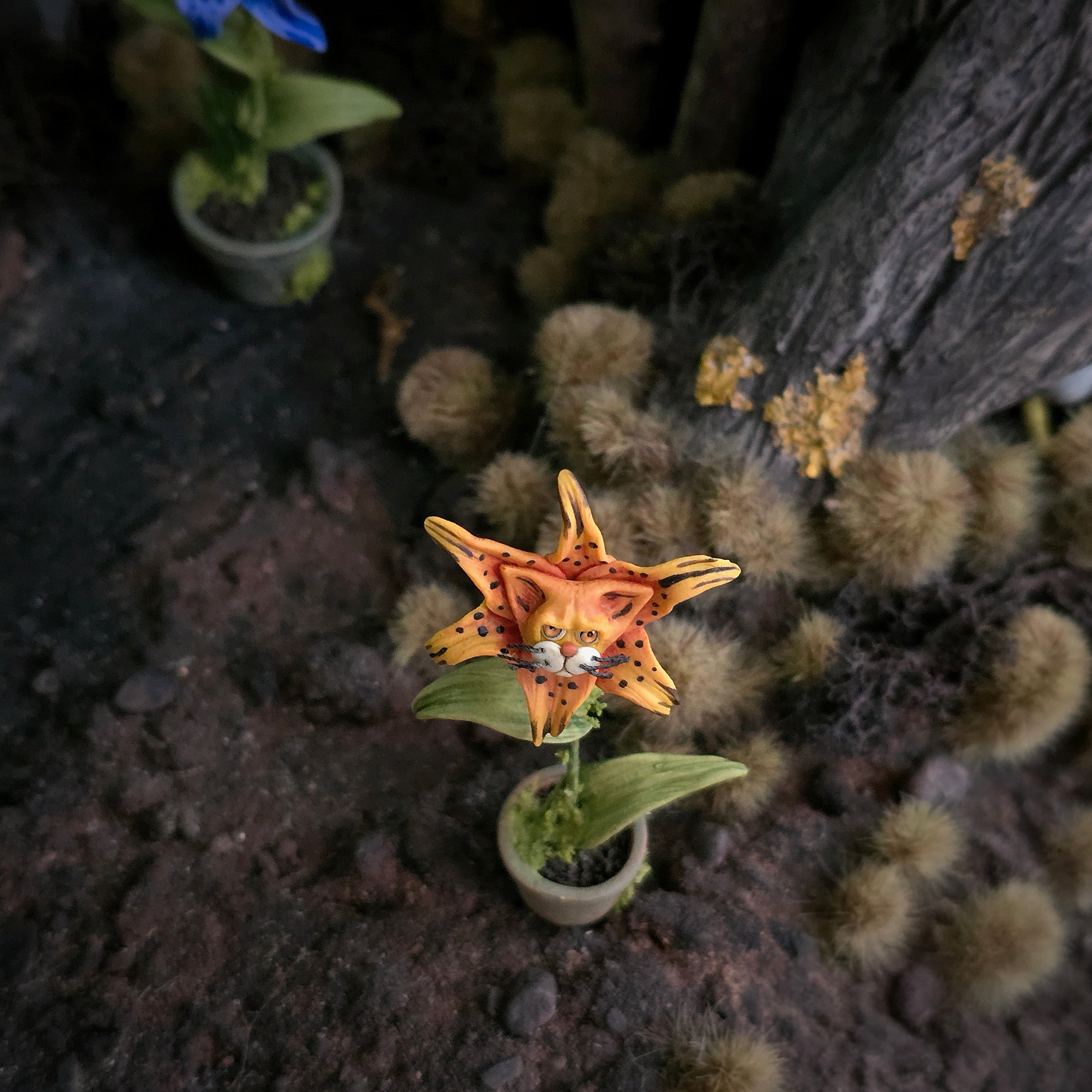 Georgia Marfels Orange Potted Tiger Lily Cat Flower Dollhouse Miniature