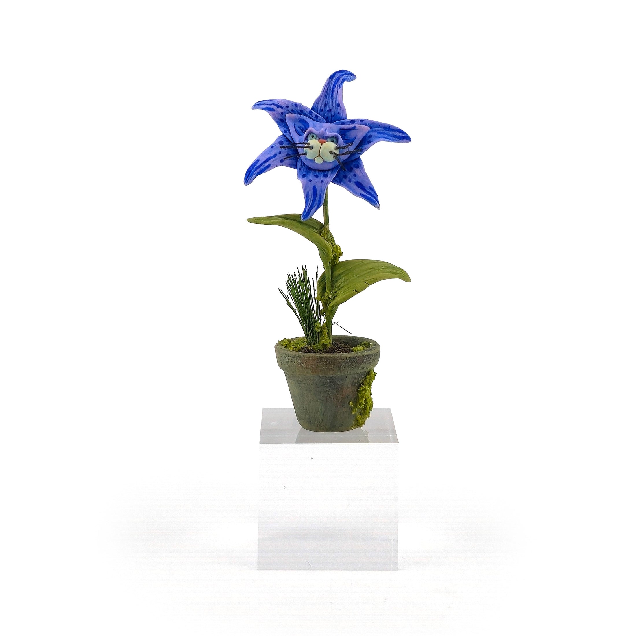 Georgia Marfels Blue Tiger Lily Cat Flower in Pot Dollhouse Miniature