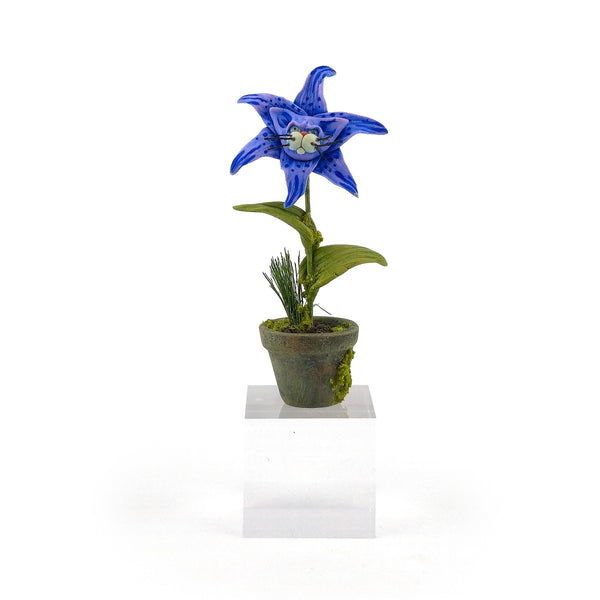 Georgia Marfels Blue Tiger Lily Cat Flower in Pot Dollhouse Miniature