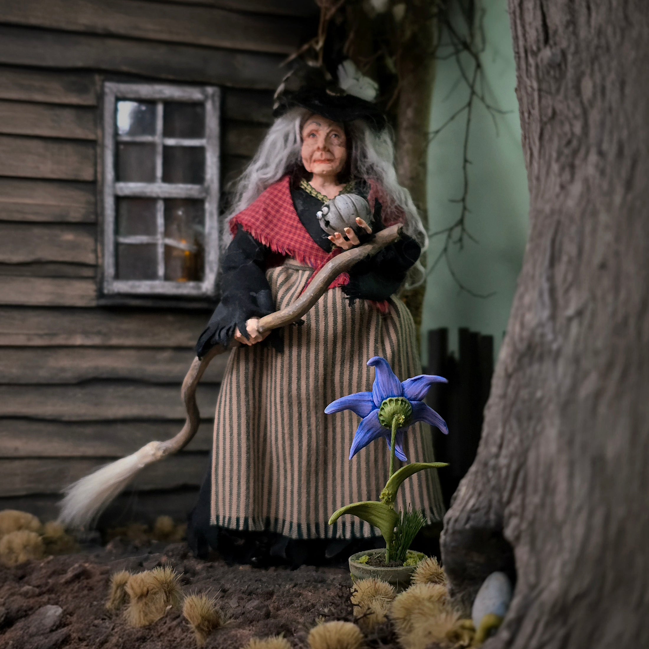 Georgia Marfels Blue Tiger Lily Cat Flower in Pot Dollhouse Miniature