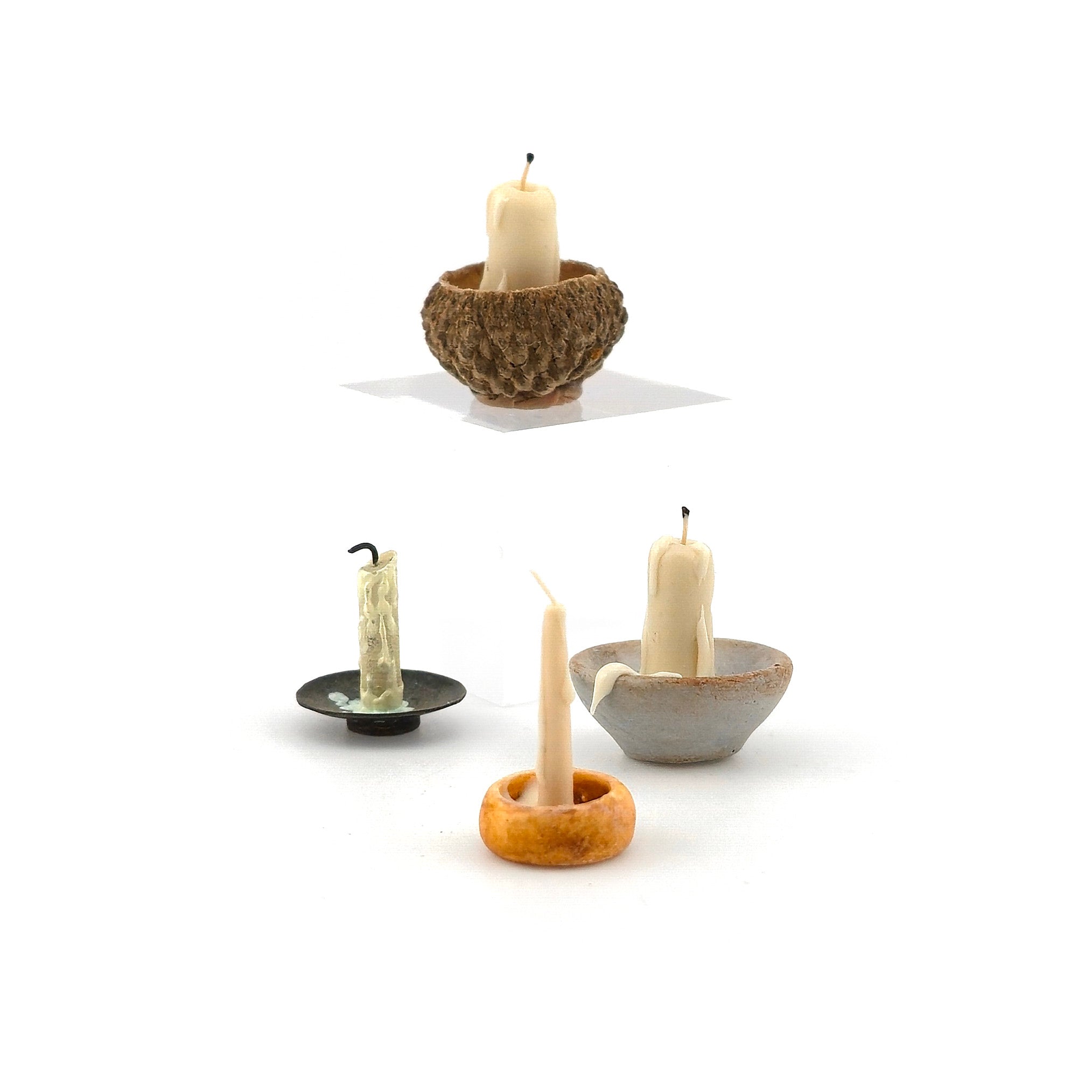 Artisan Melted Wax Candles in Assorted Holders Miniature Set of Four