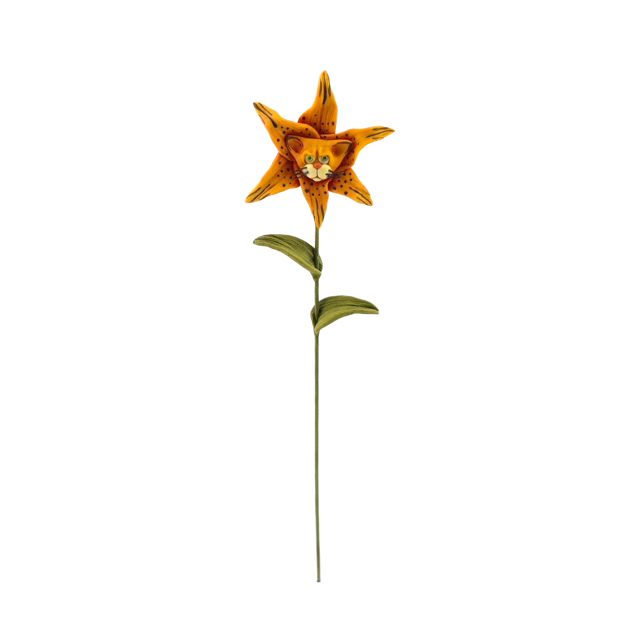 Georgia Marfels Orange Tiger Lily Cat Flower Green Glass Eyes