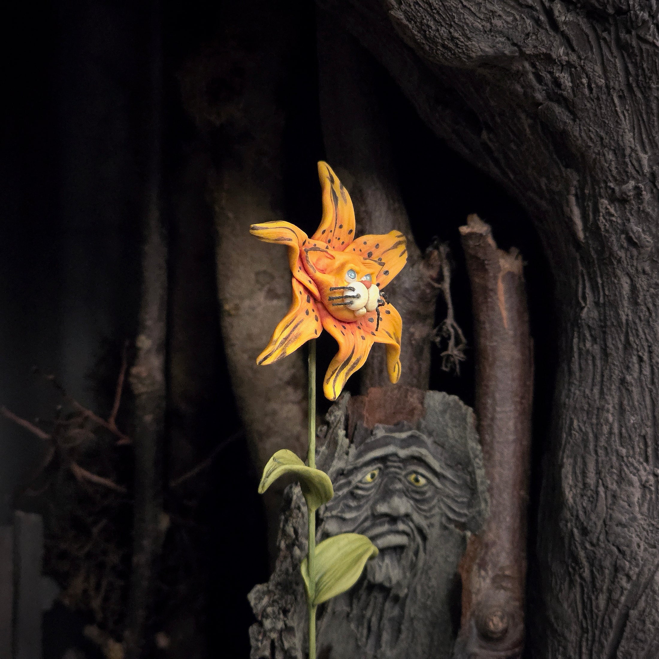 Georgia Marfels Orange Tiger Lily Cat Flower with Blue Glass Eyes
