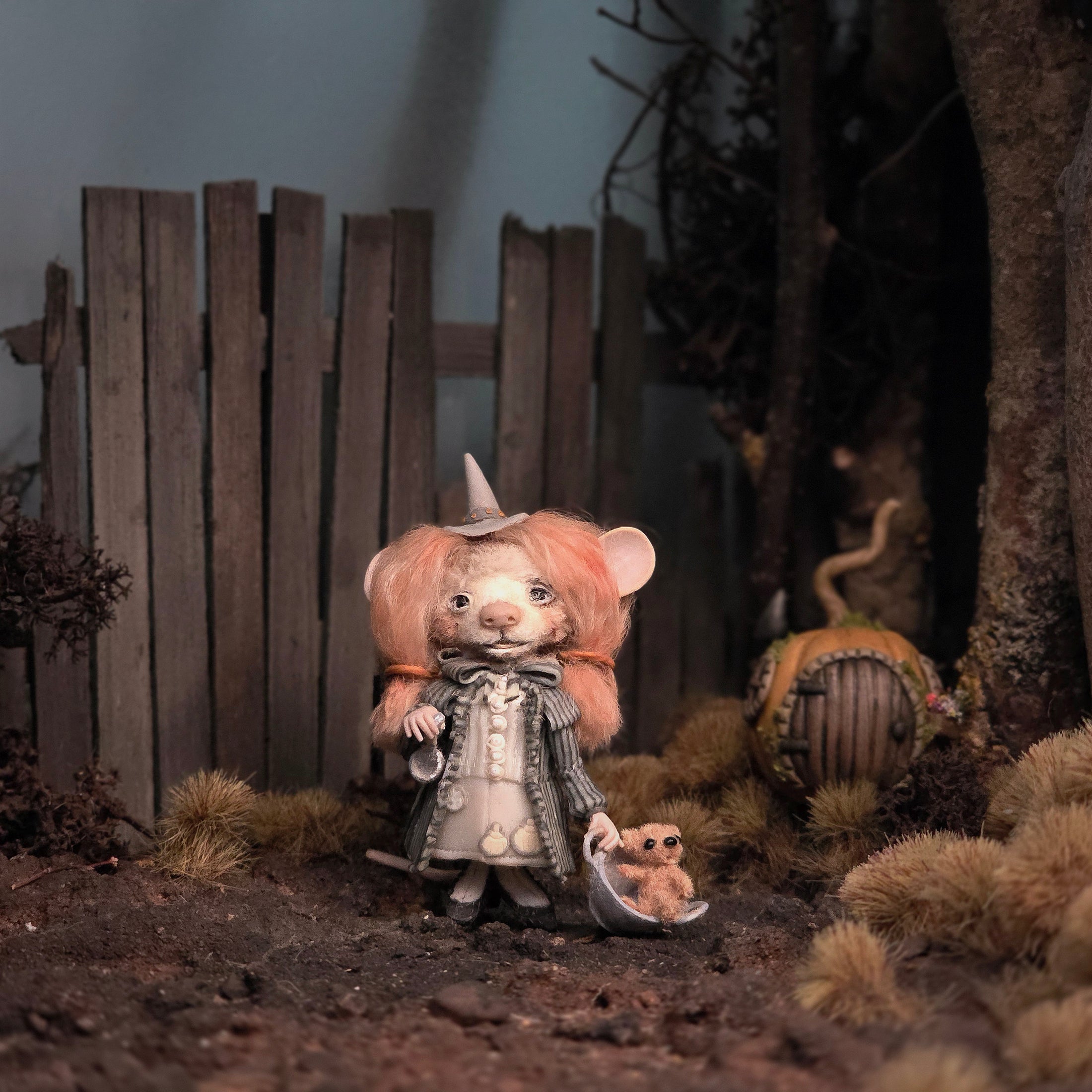 Witchy Field Mouse Character with Teddy Bear by Aleah Klay