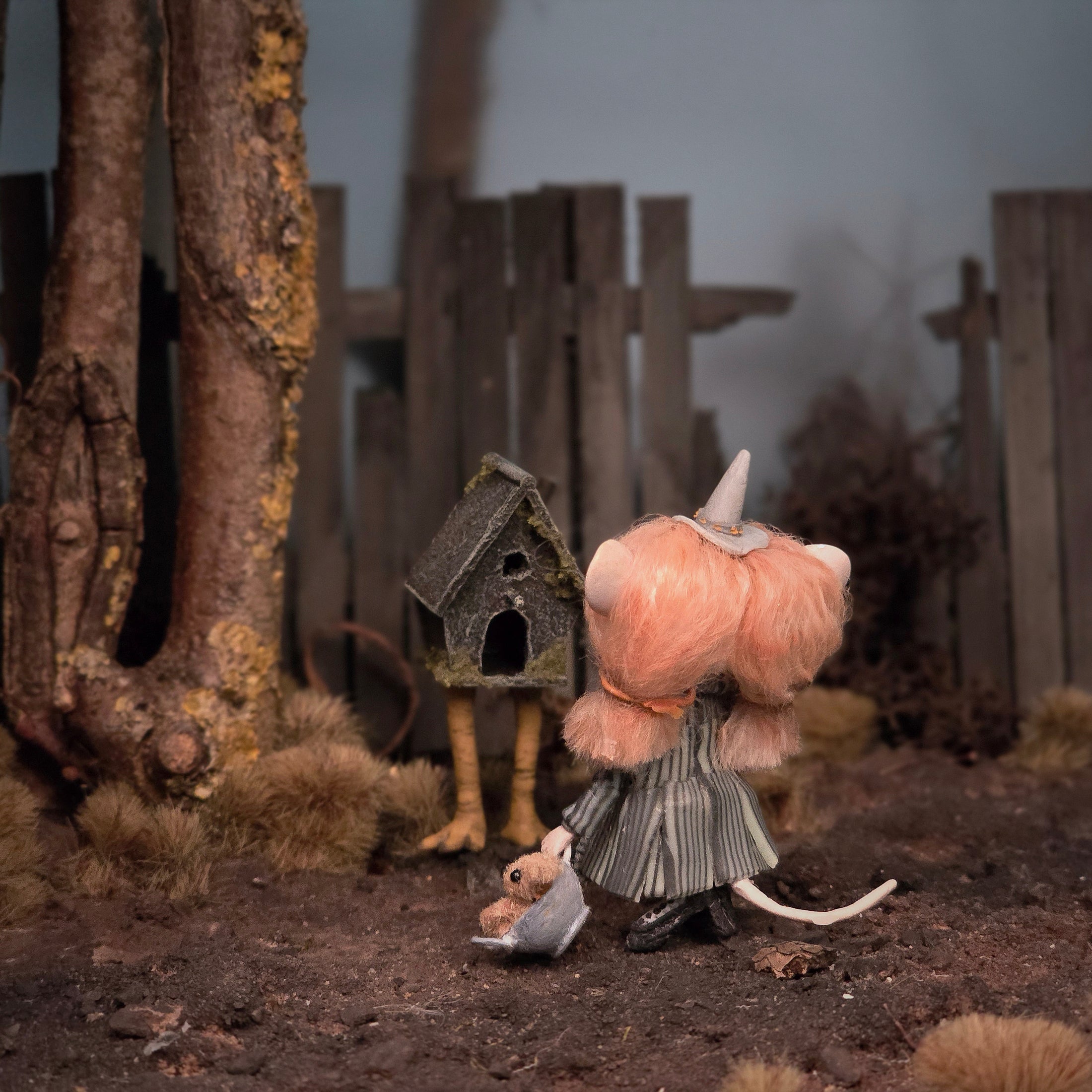 Witchy Field Mouse Character with Teddy Bear by Aleah Klay