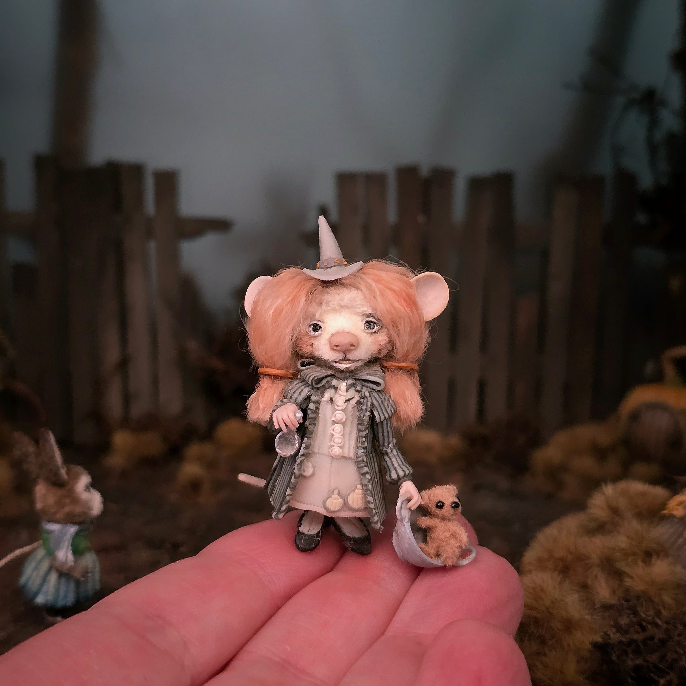 Witchy Field Mouse Character with Teddy Bear by Aleah Klay