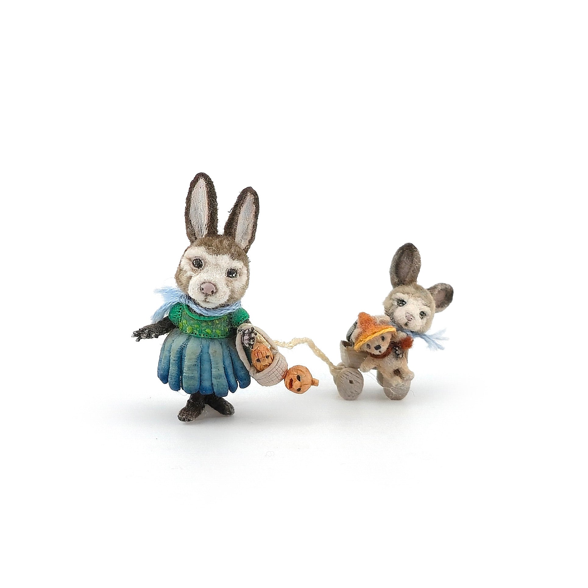 Bunny Girl with Baby Rabbit Fall Pull Cart by Aleah Klay