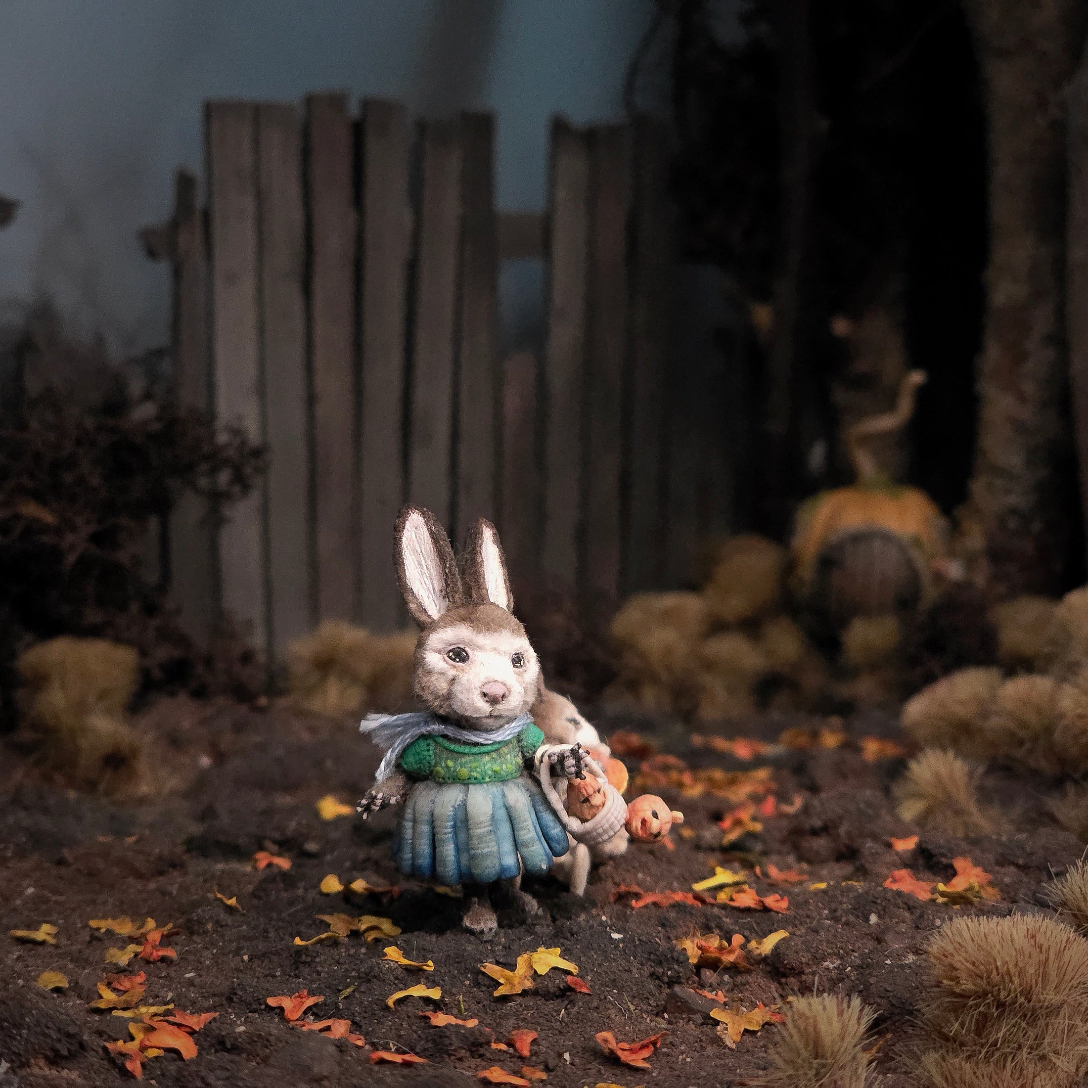 Bunny Girl with Baby Rabbit Fall Pull Cart by Aleah Klay