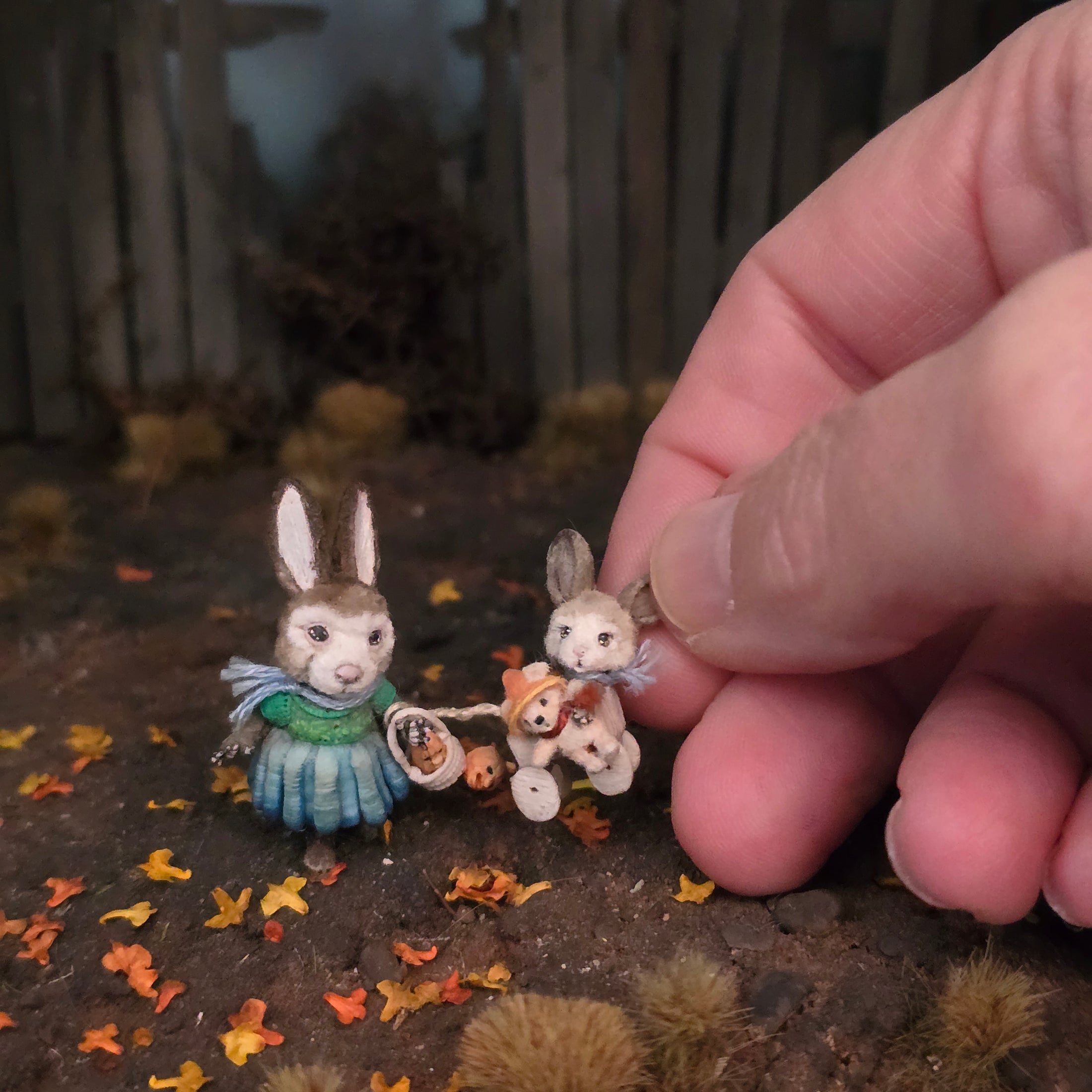 Bunny Girl with Baby Rabbit Fall Pull Cart by Aleah Klay