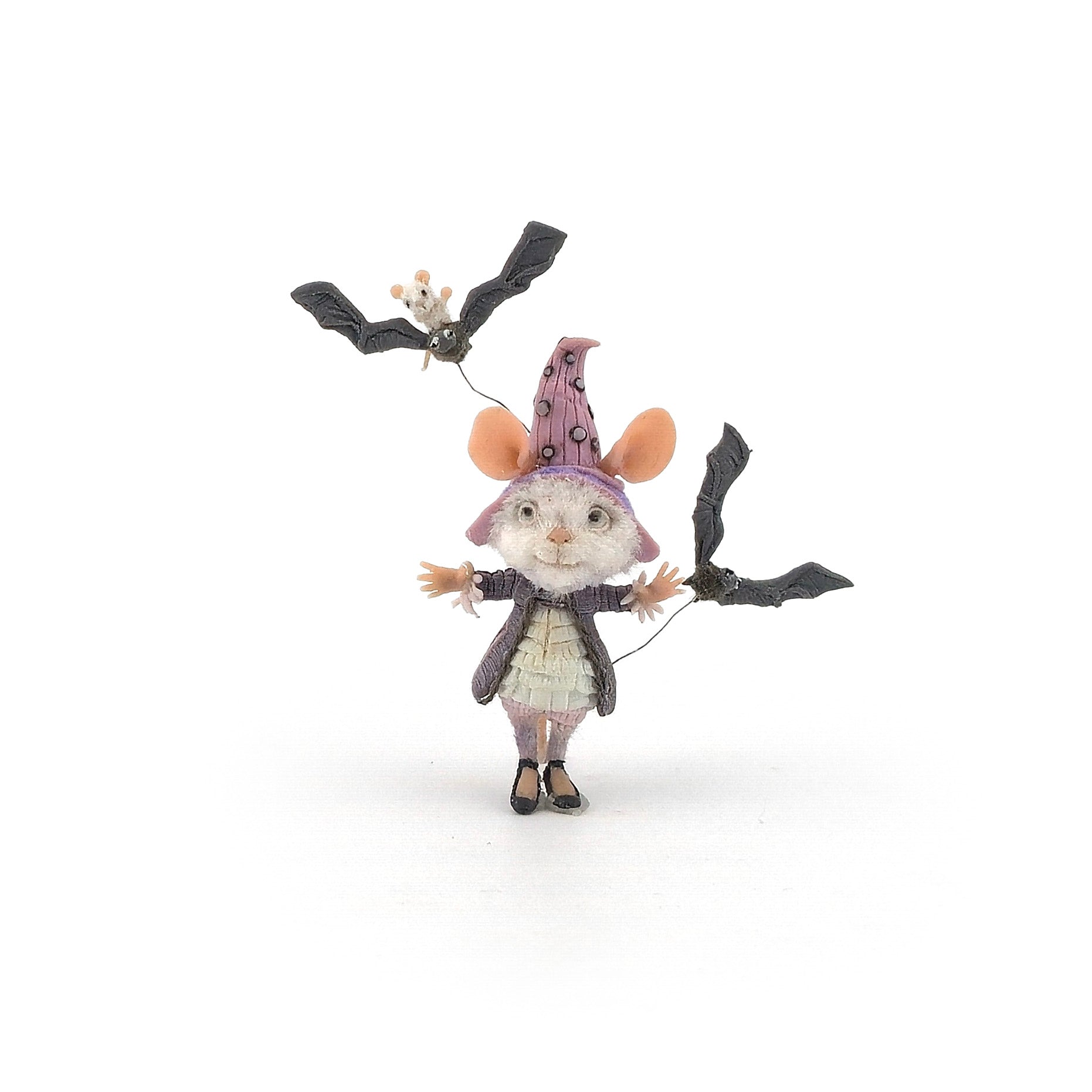 Witch Mouse Character Doll with Flying Bats by Aleah Klay