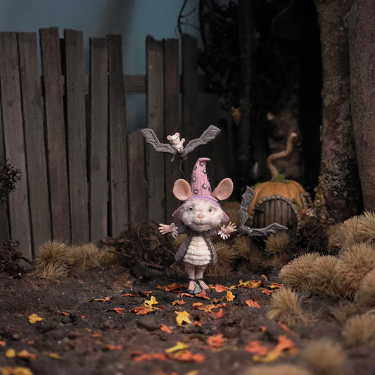 Witch Mouse Character Doll with Flying Bats by Aleah Klay