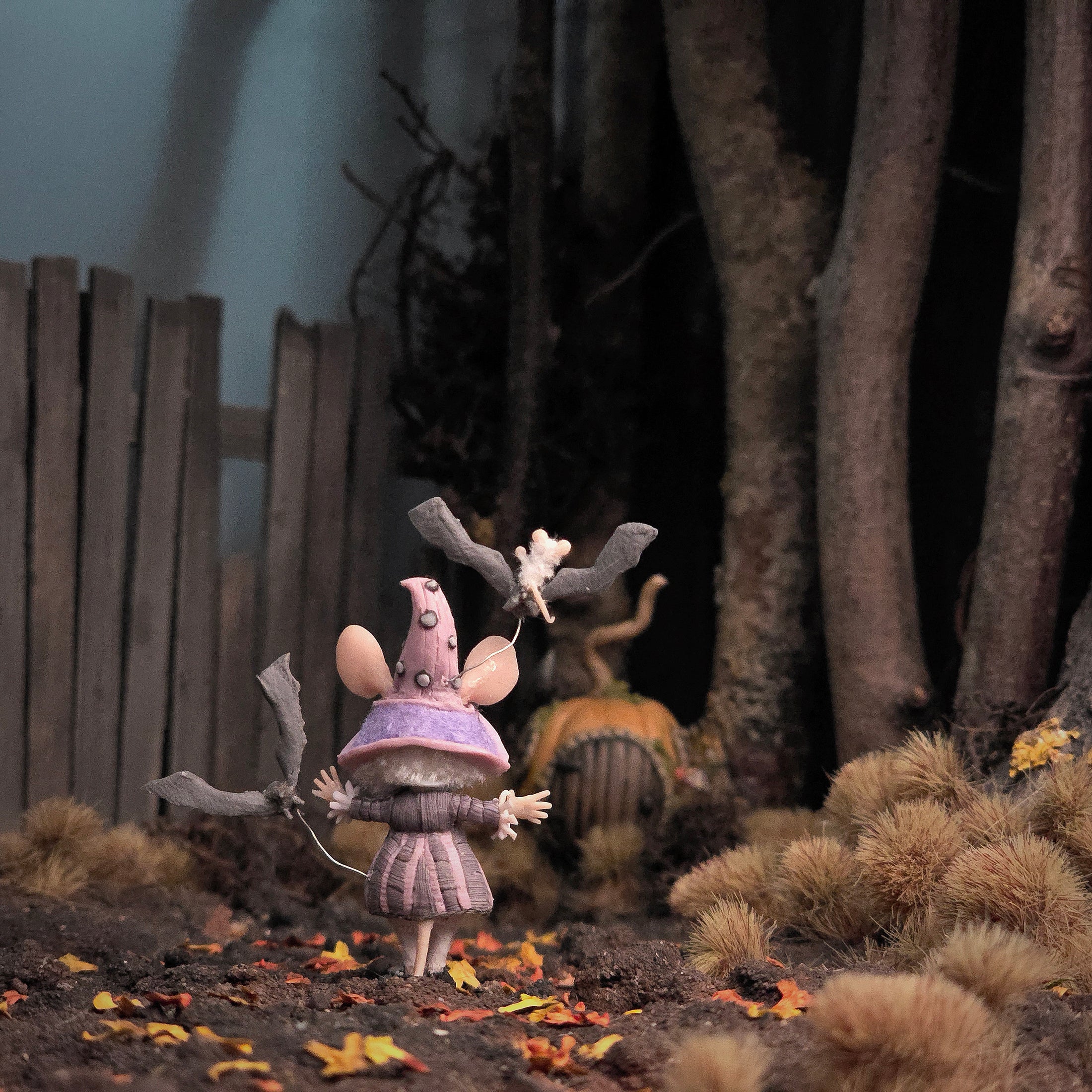 Witch Mouse Character Doll with Flying Bats by Aleah Klay