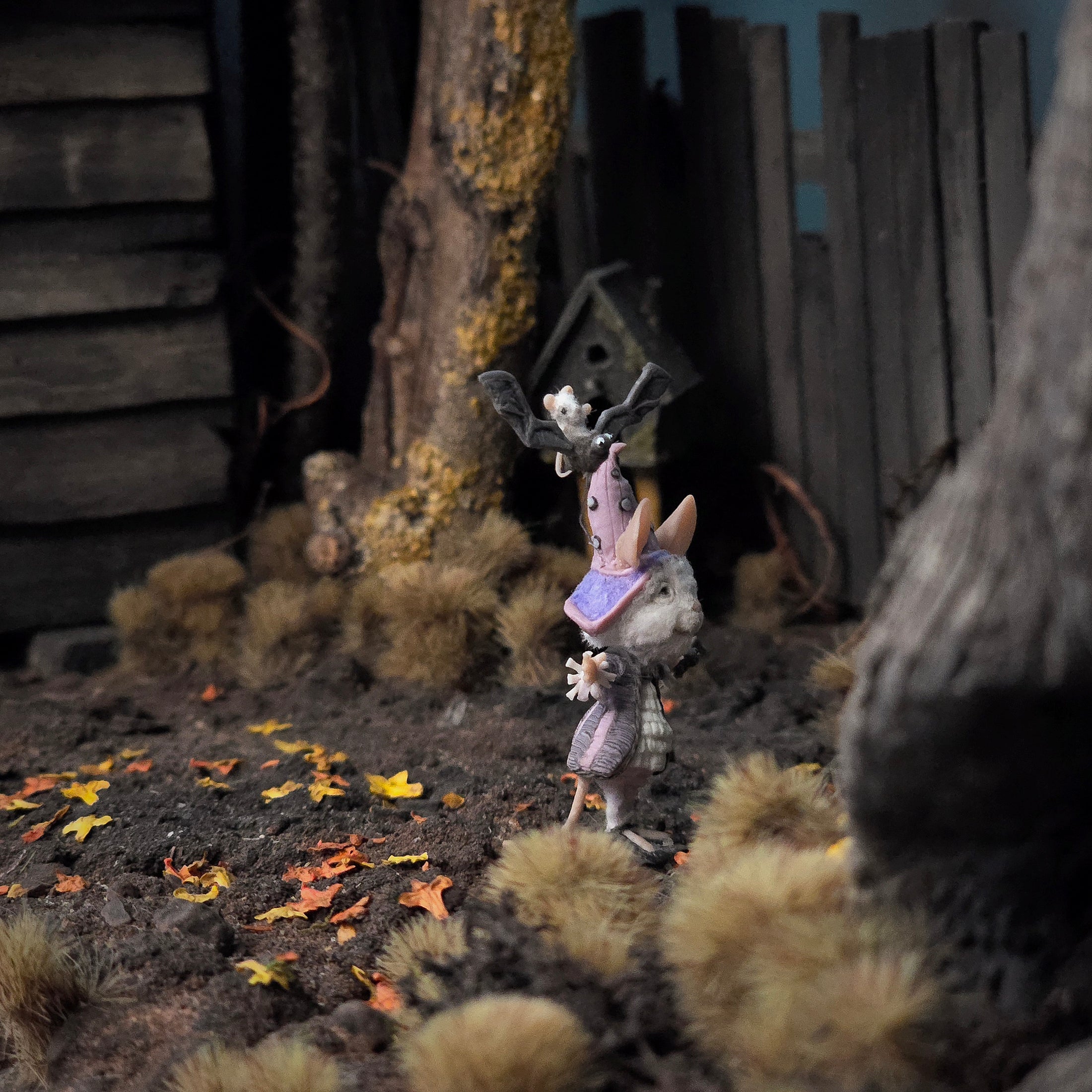 Witch Mouse Character Doll with Flying Bats by Aleah Klay