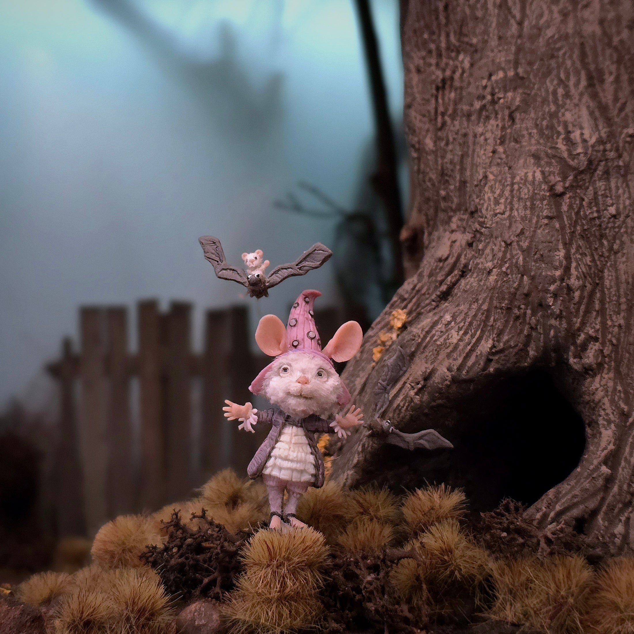Witch Mouse Character Doll with Flying Bats by Aleah Klay