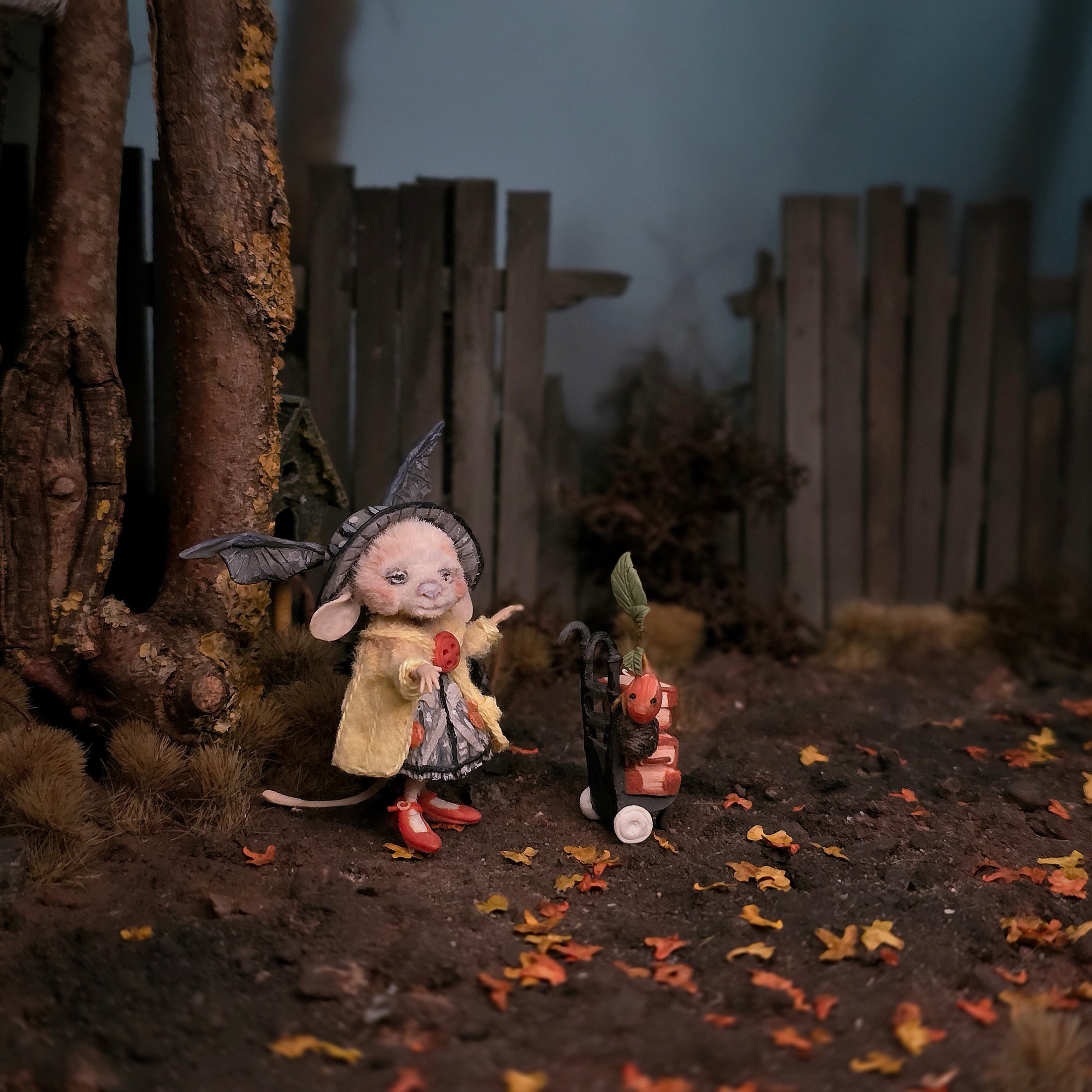 Witch Mouse Character Doll with Traveling Cart by Aleah Klay