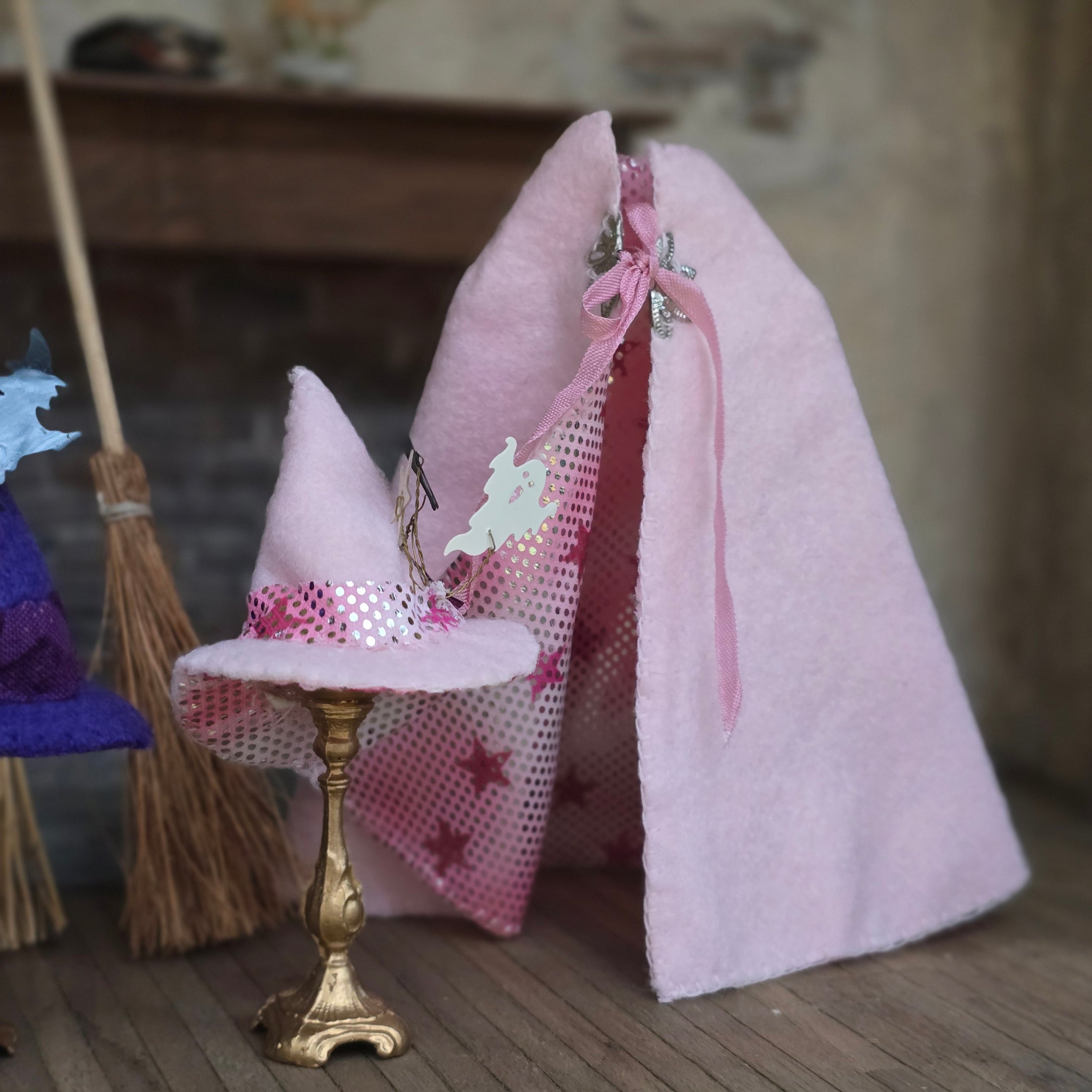 Pair of Miniature Witch Wardrobes with Capes, Hats & Brooms