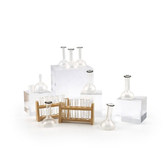 Miniature Laboratory Glassware Collection with Test Tube Racks