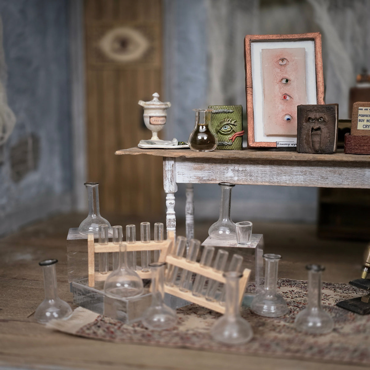 Miniature Laboratory Glassware Collection with Test Tube Racks