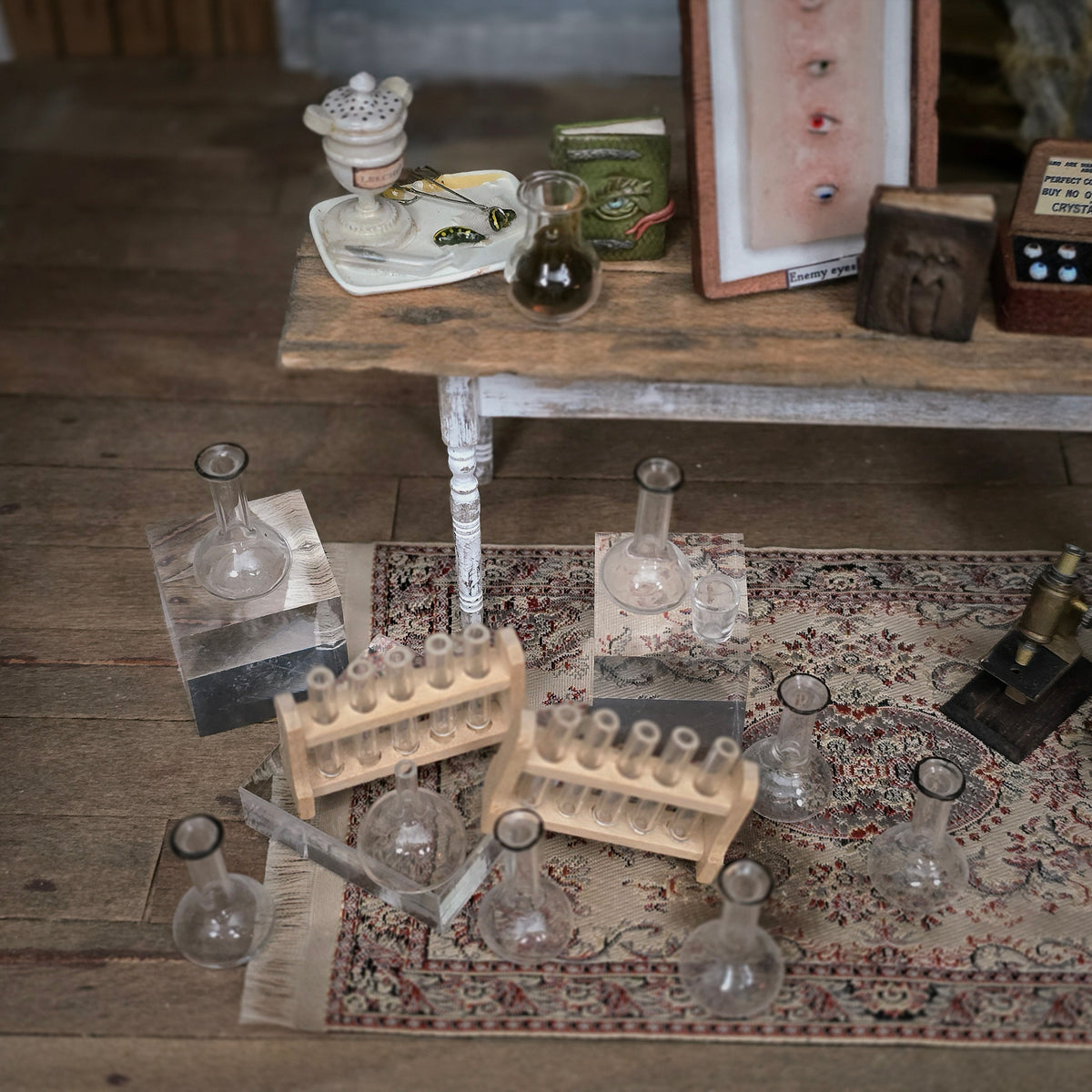 Miniature Laboratory Glassware Collection with Test Tube Racks