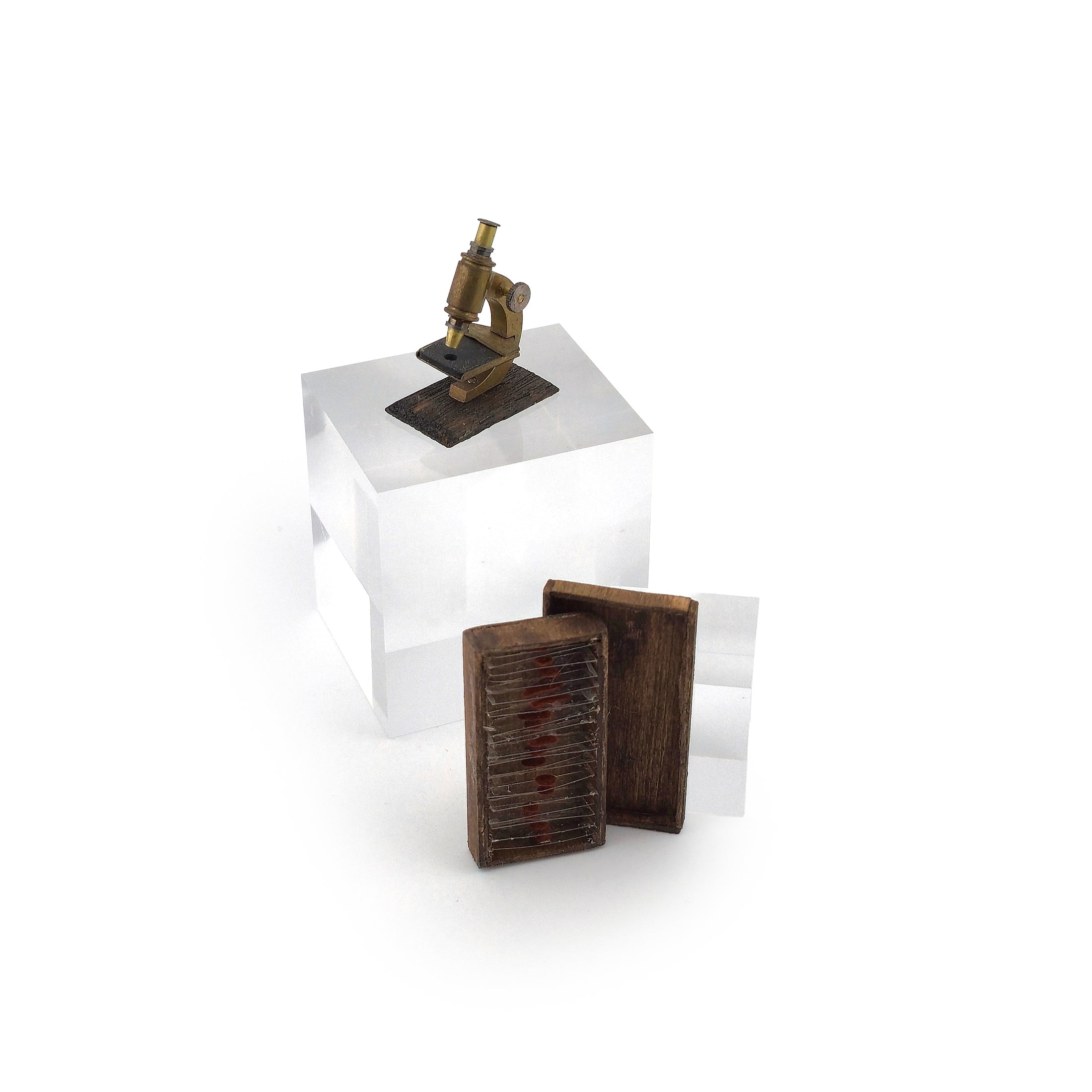 Antique-Style Microscope & Blood Specimen Slide Miniature Collection
