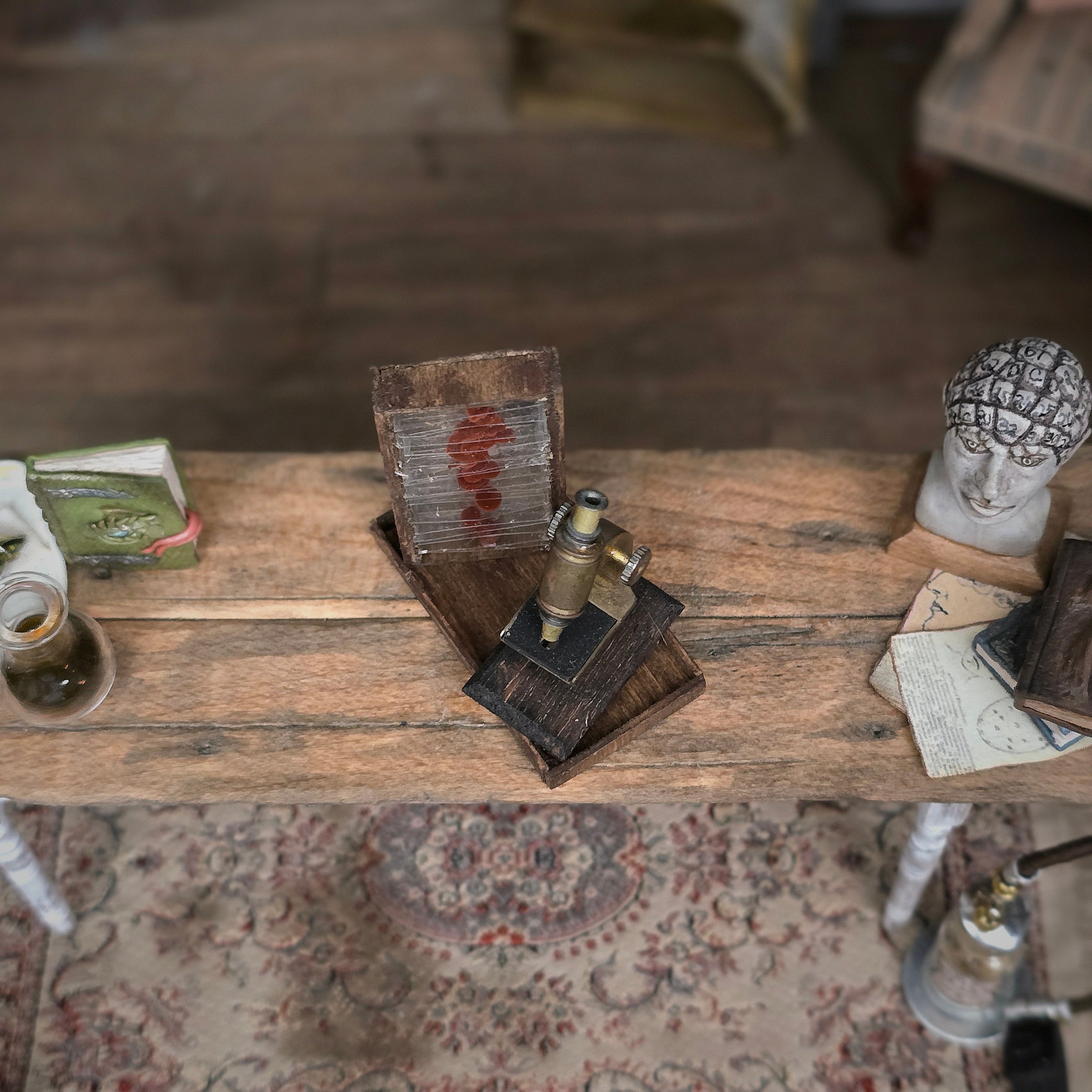 Antique-Style Microscope & Blood Specimen Slide Miniature Collection