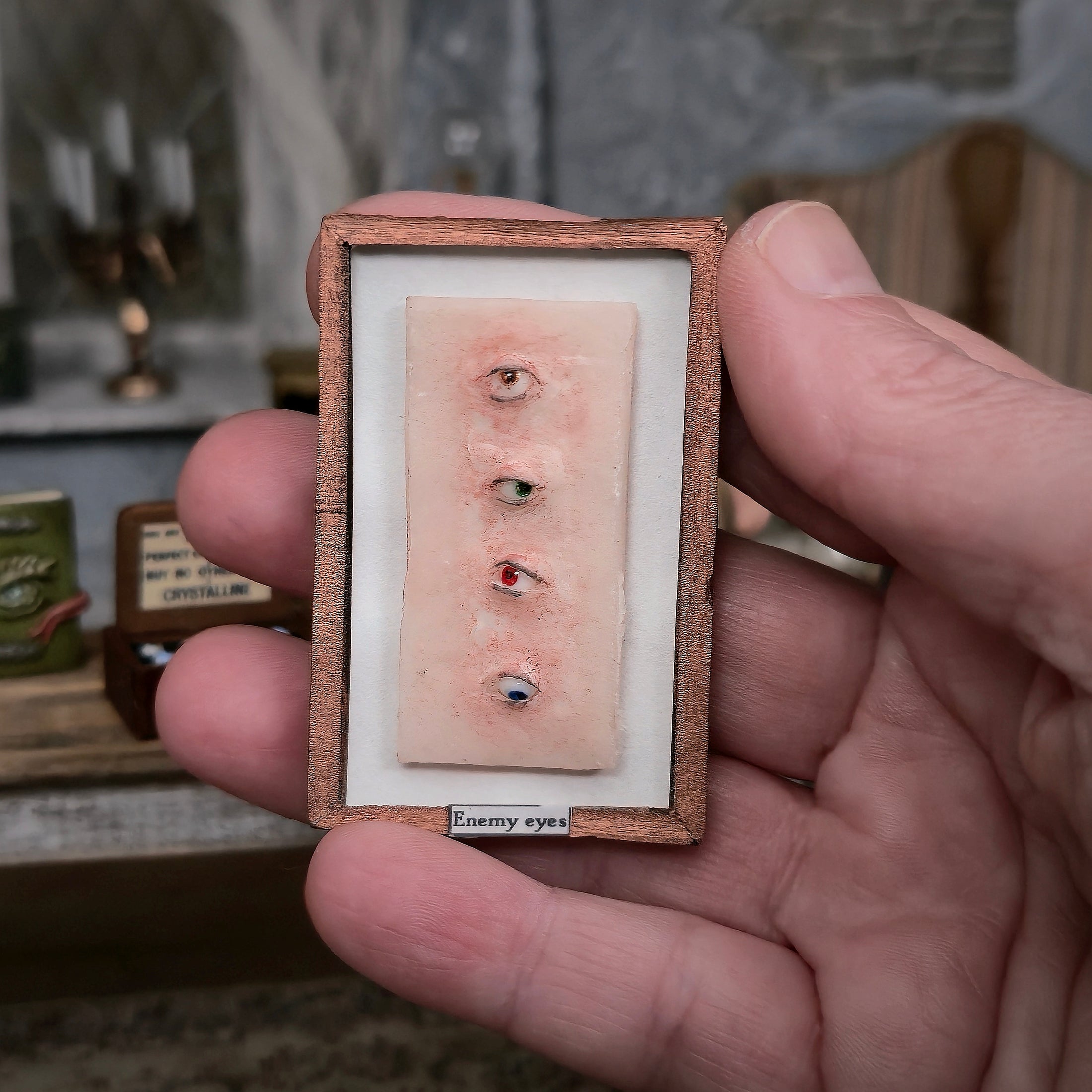 Miniature “Enemy Eyes” Framed Curiosity Dollhouse Wall Art