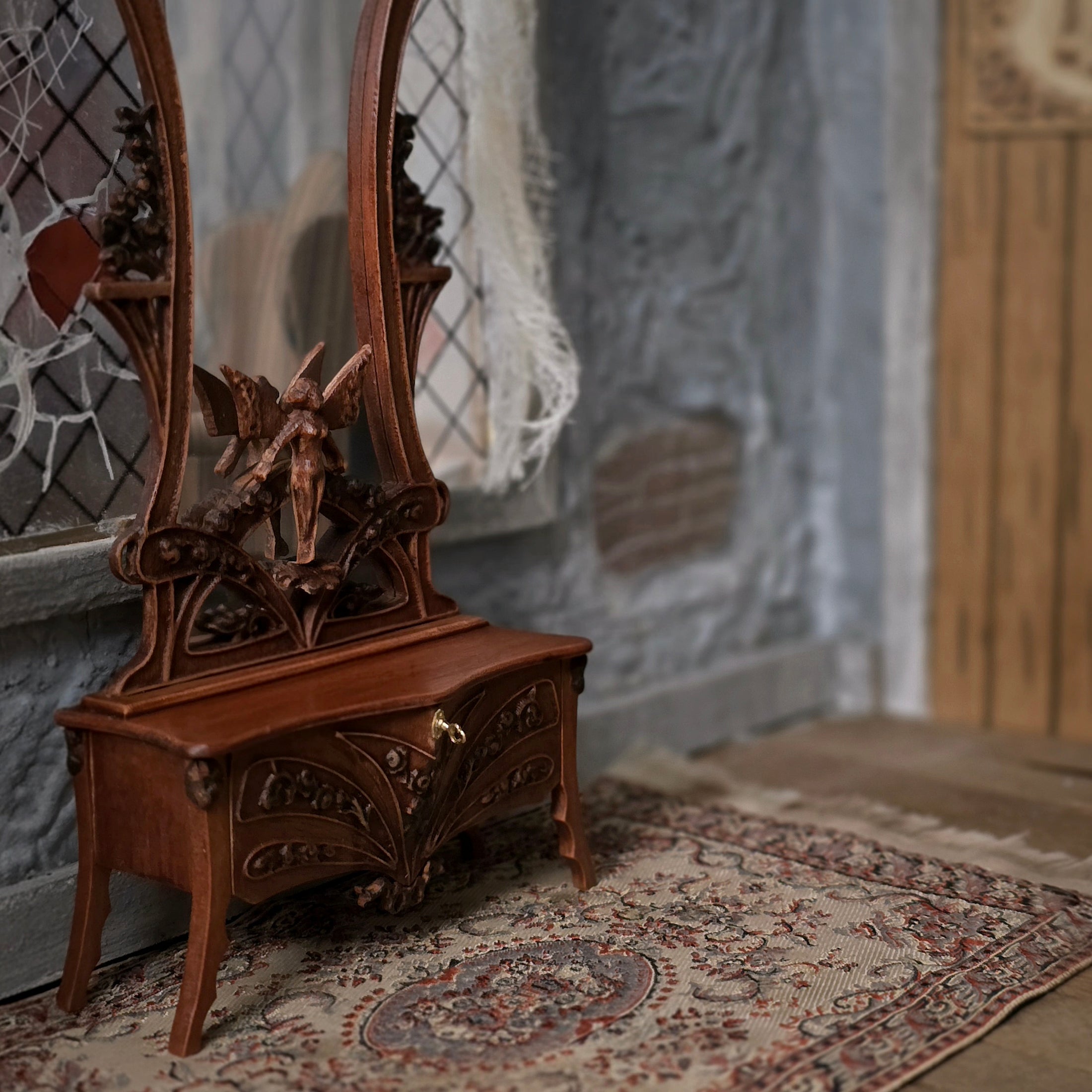 Cristina Noriega Hand-Carved Art Nouveau Fairy Mirror in 1:12 Scale