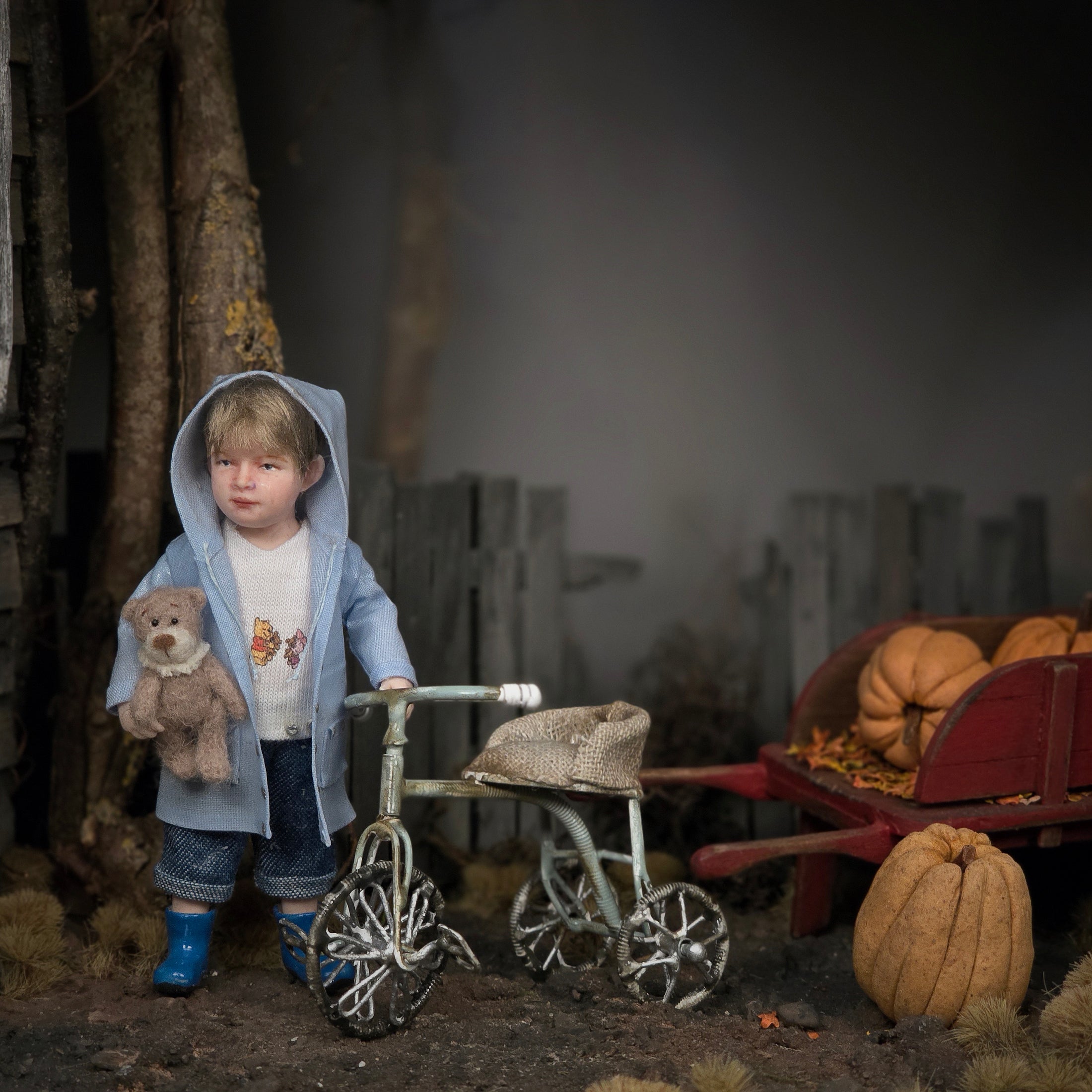 Spooky Metal & Burlap Dollhouse Children's Tricycle in Miniature