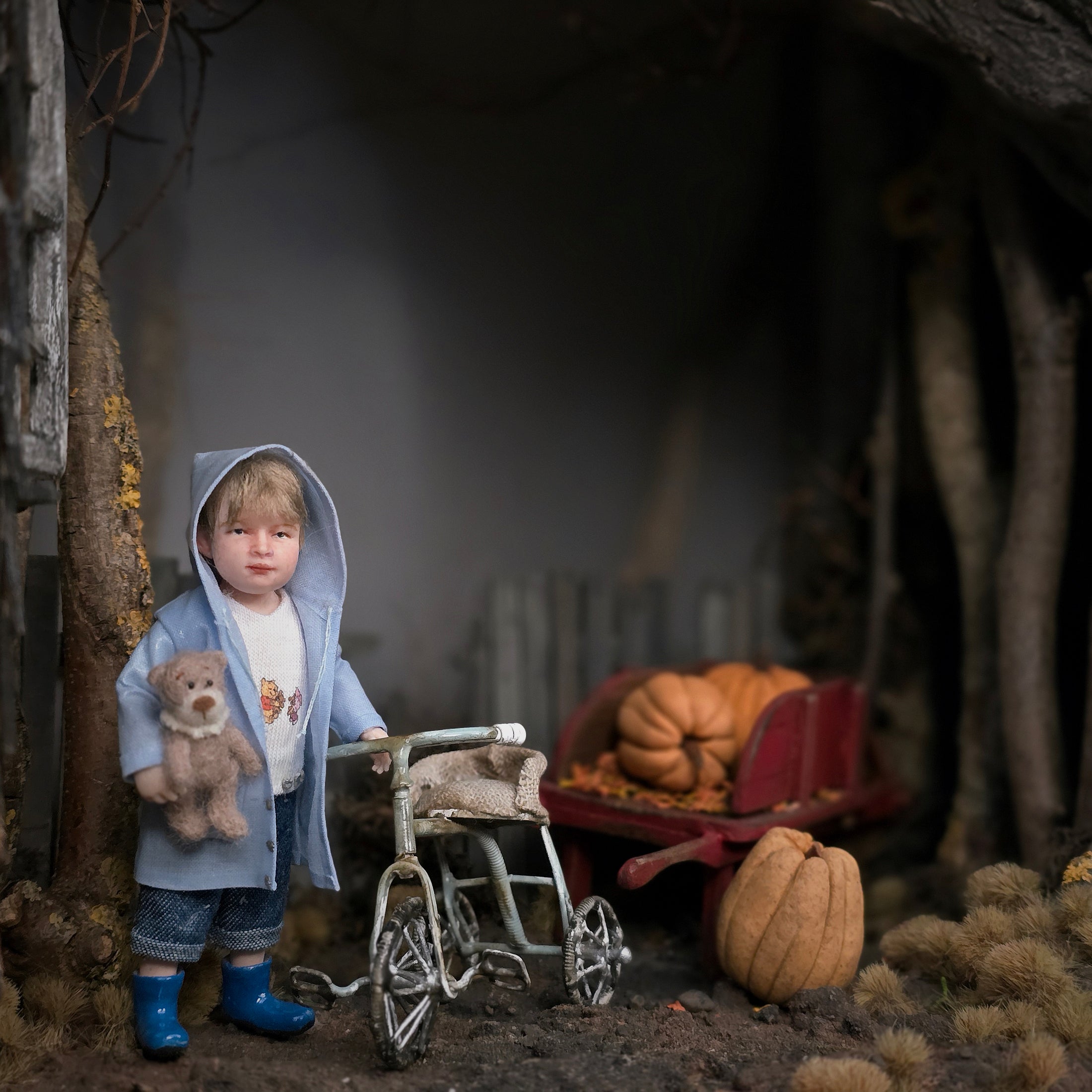 Spooky Metal & Burlap Dollhouse Children's Tricycle in Miniature