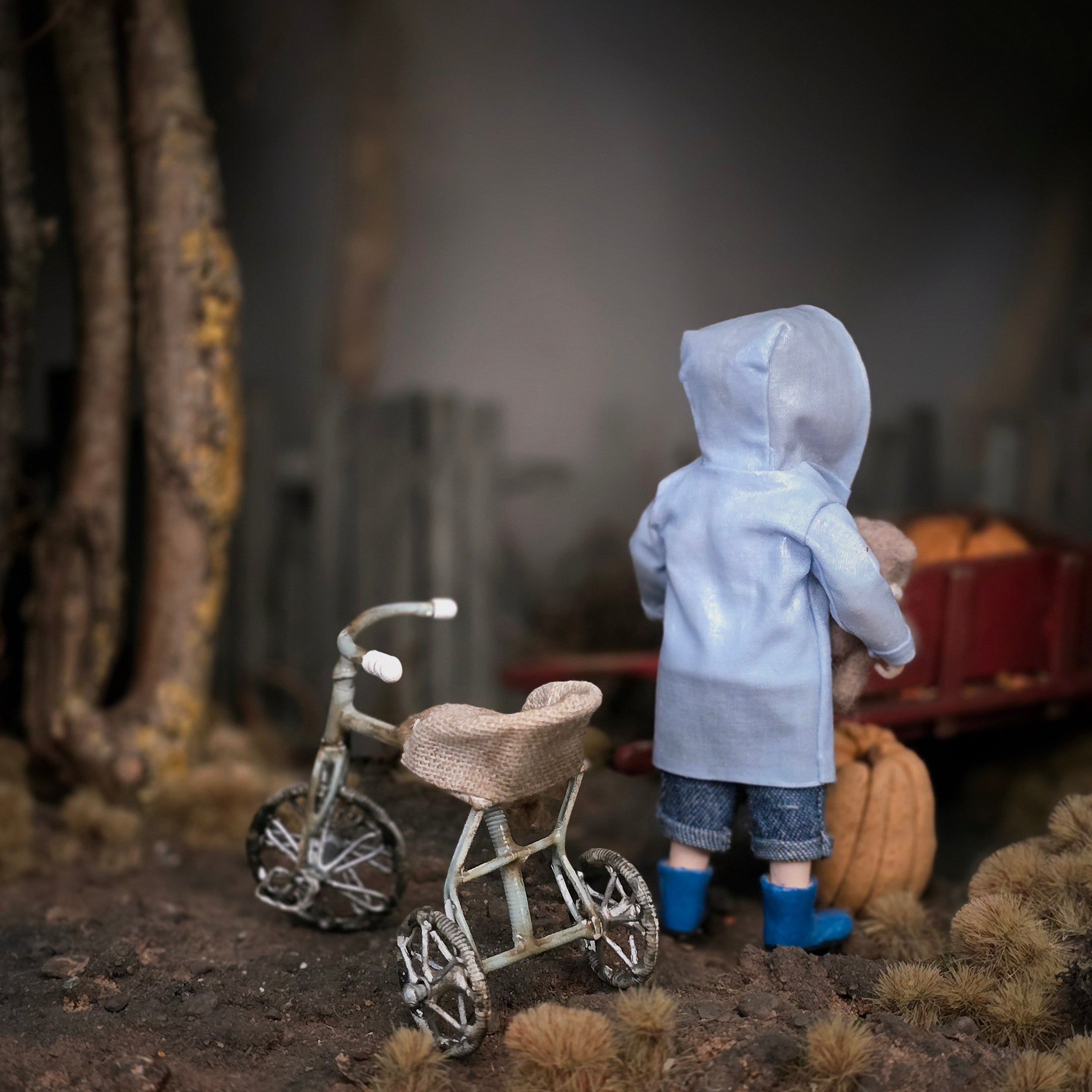 Spooky Metal & Burlap Dollhouse Children's Tricycle in Miniature