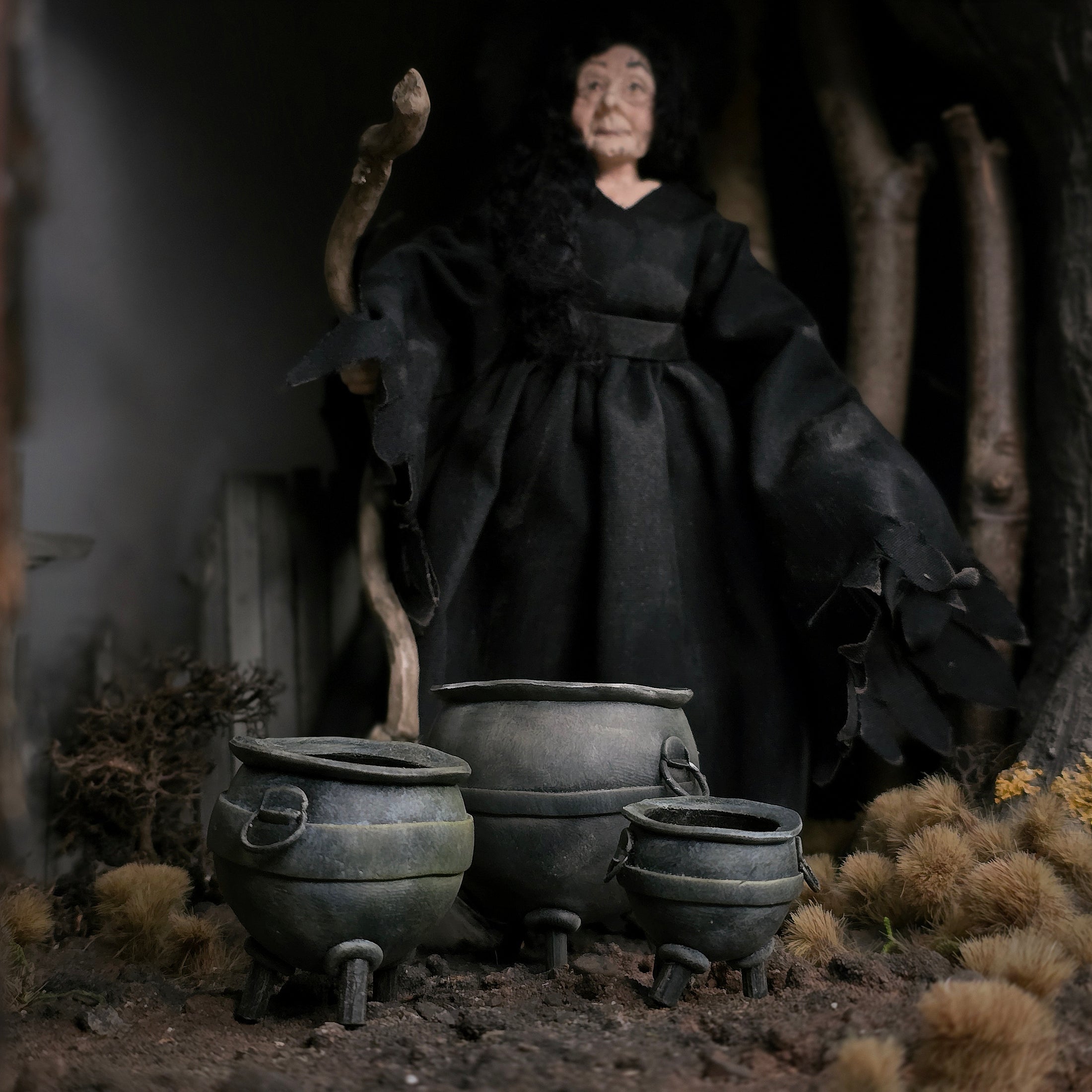 Georgia Marfels Clay Halloween Cauldron Trio Dollhouse Miniatures