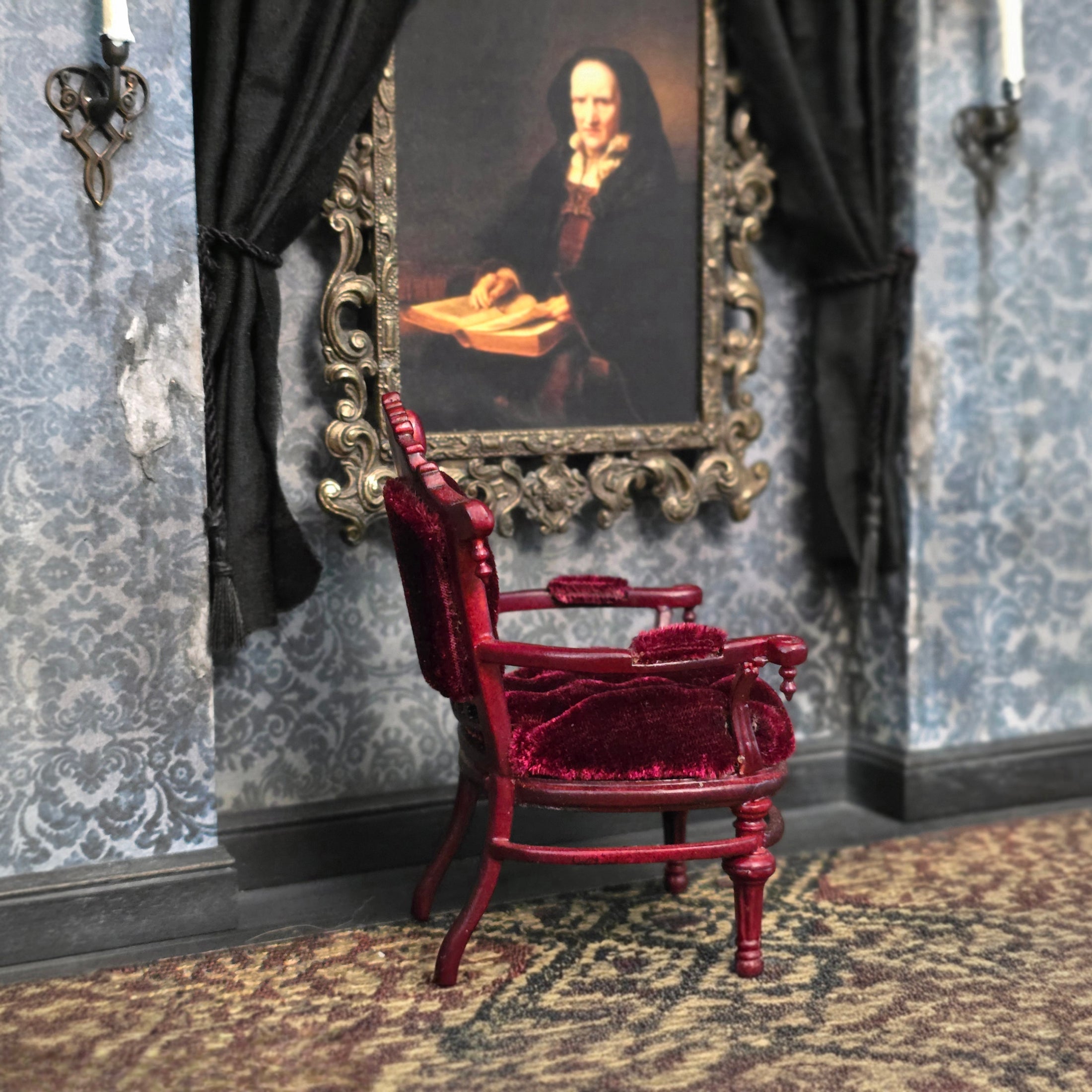 Vintage Bespaq Burgundy Velvet Armchair Miniature 1:12 Scale