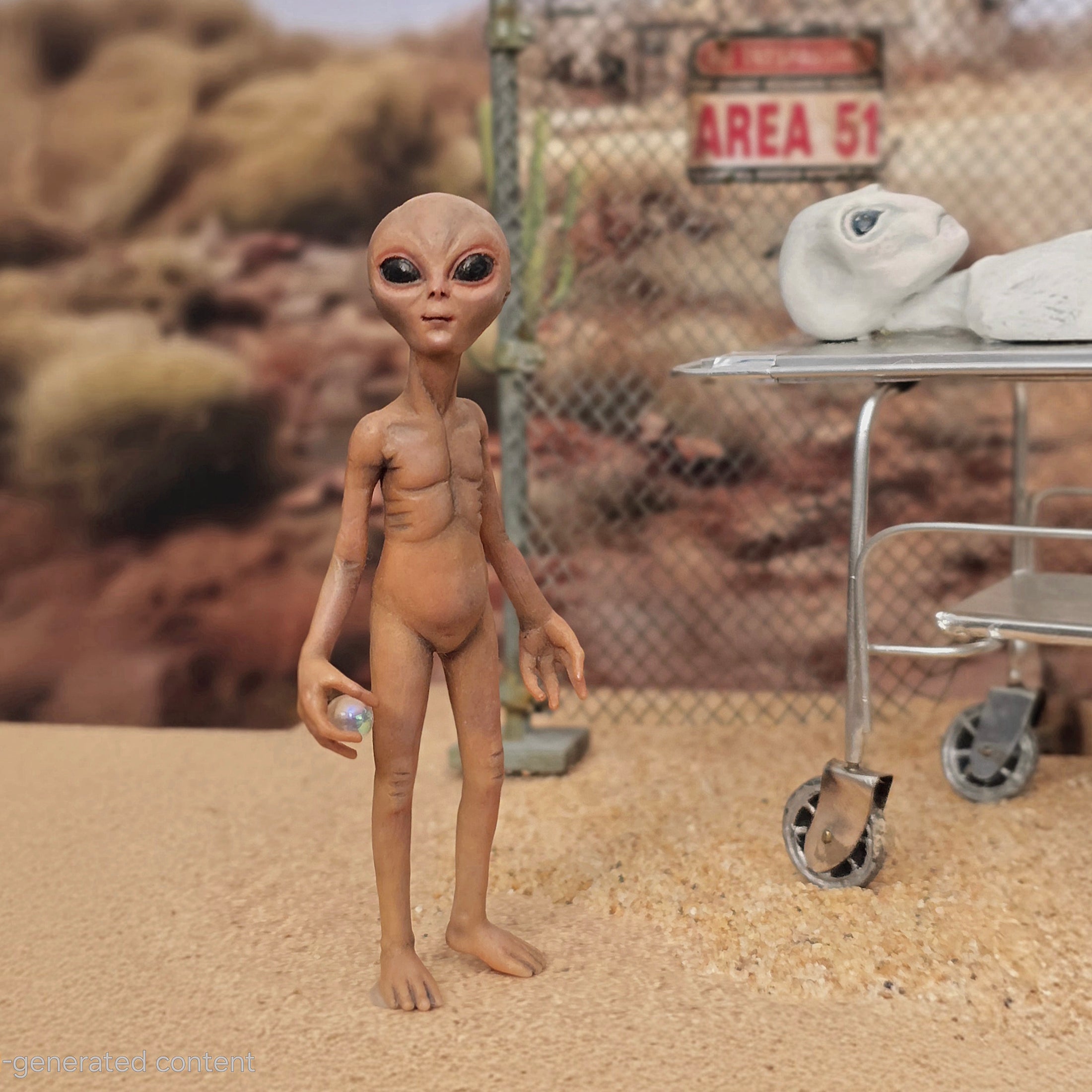 Rare Roswell Area 51 Alien Scene Set by Coursien & Dudley OOAK