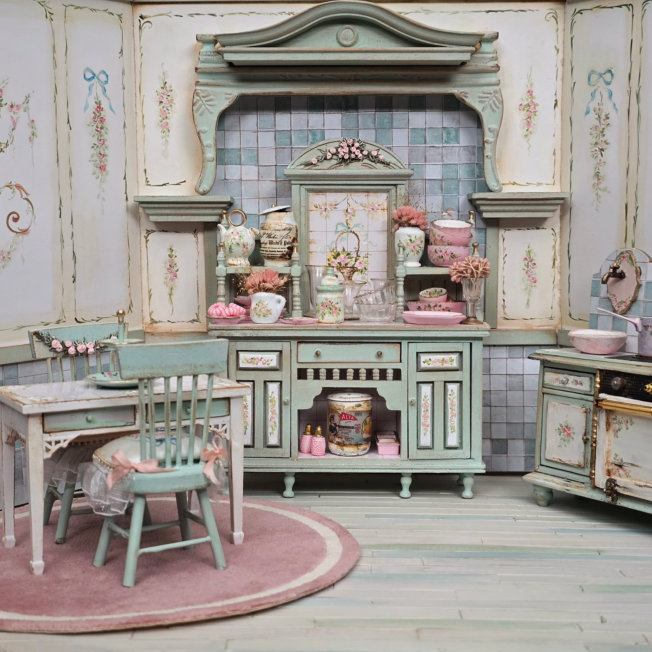 Aida Pravia Hand-Painted Shabby Chic Romantic Kitchen Furniture Set