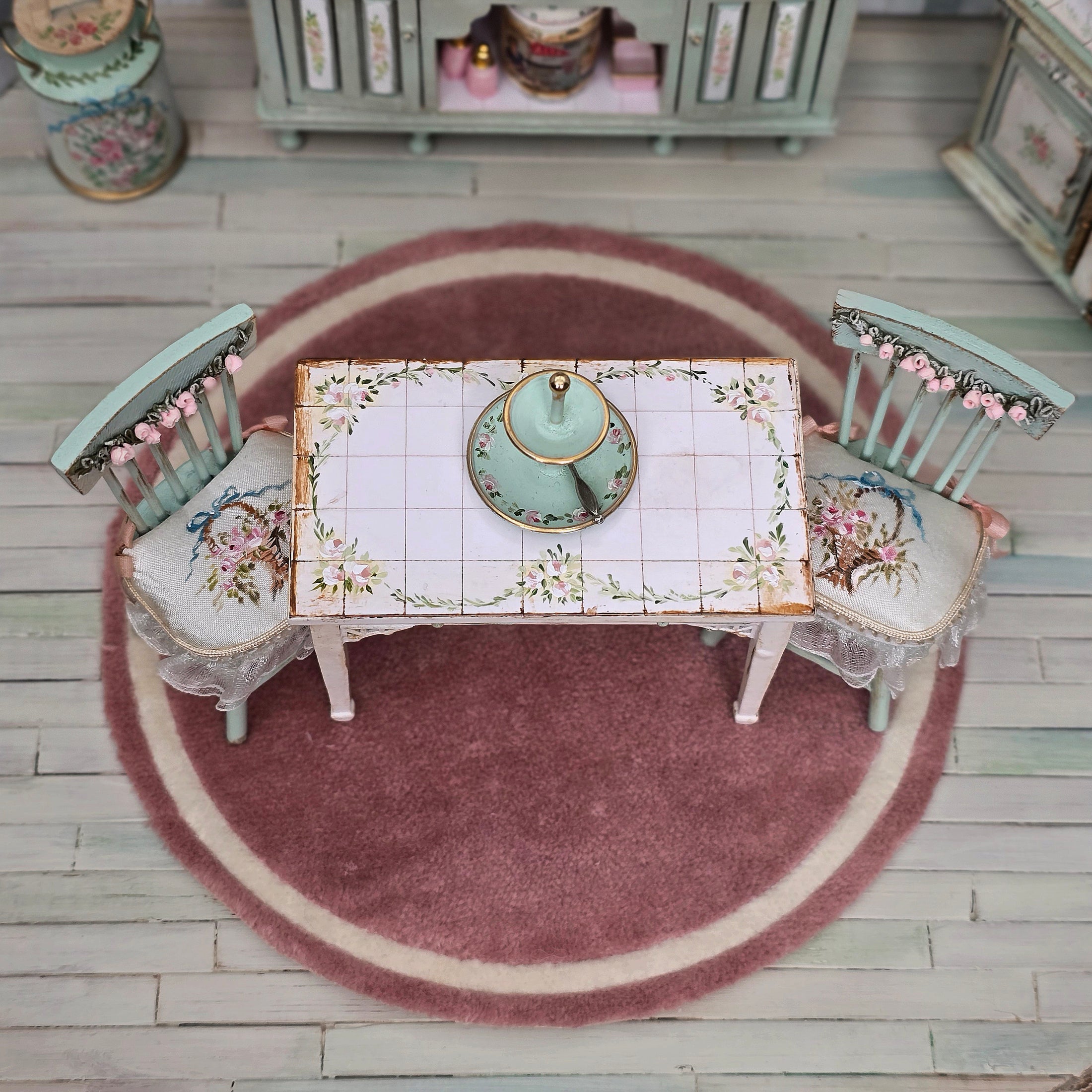 Aida Pravia Hand-Painted Shabby Chic Romantic Kitchen Furniture Set