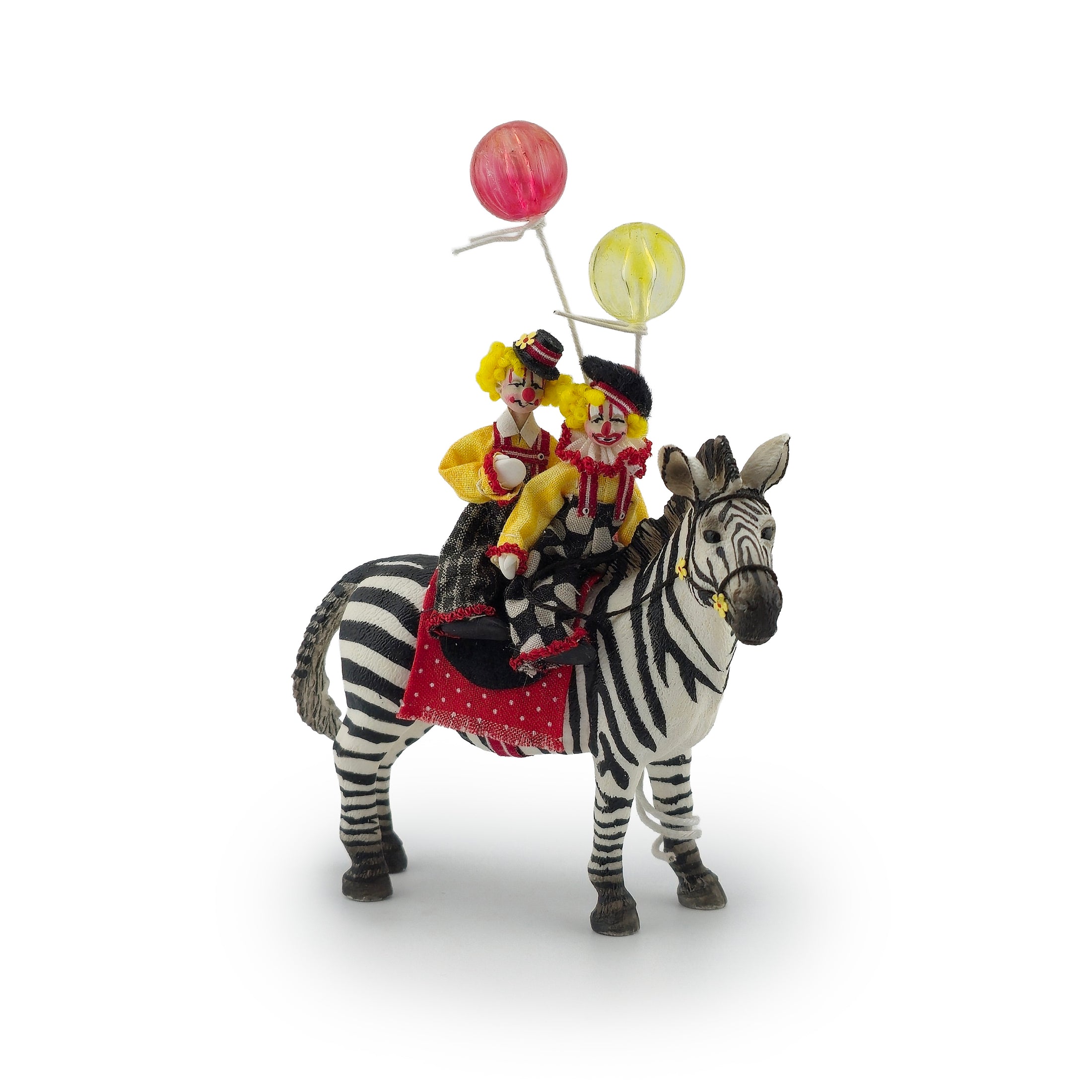 Maureen Thomas OOAK Circus Zebra with Two Child Clown Dolls & Balloons