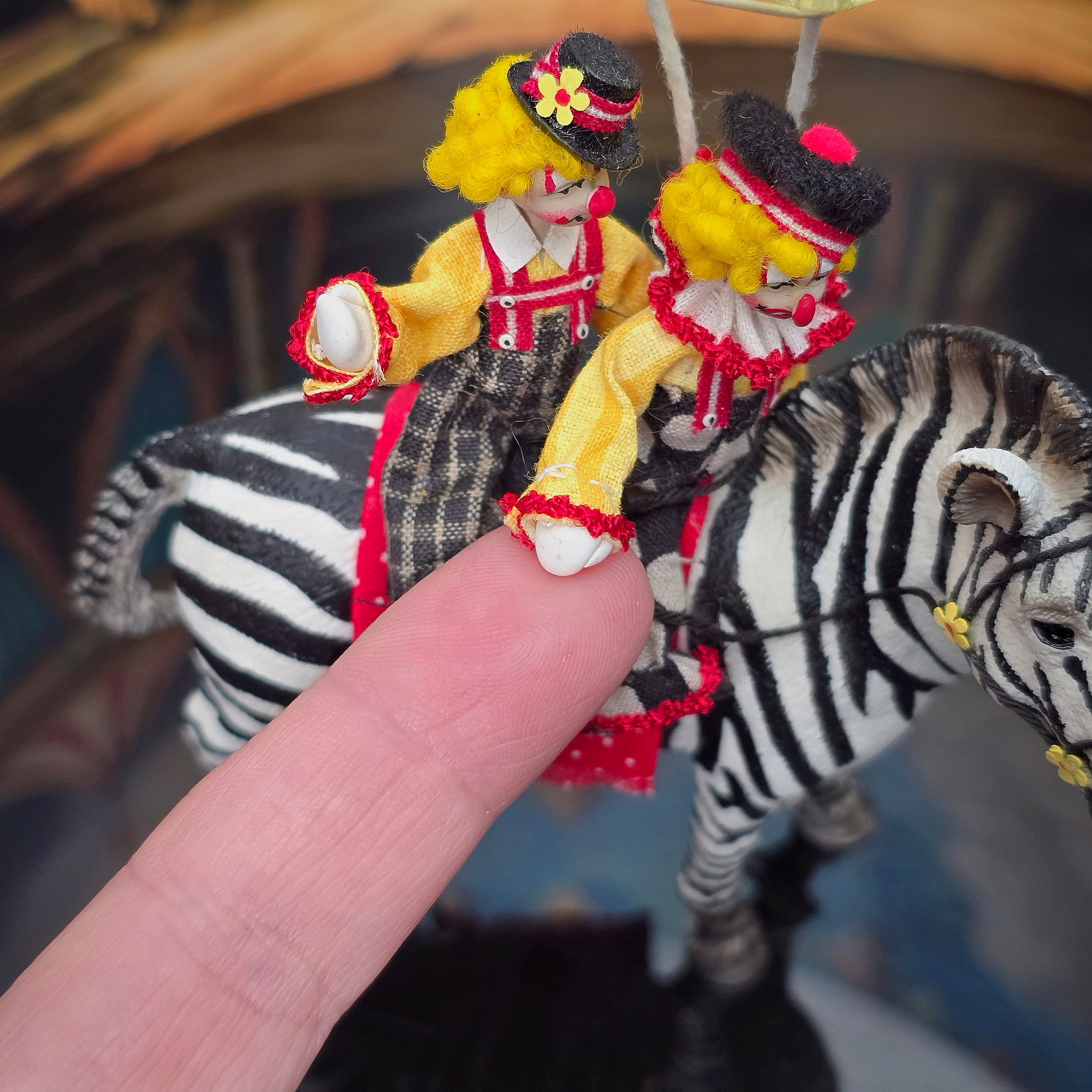 Maureen Thomas OOAK Circus Zebra with Two Child Clown Dolls & Balloons