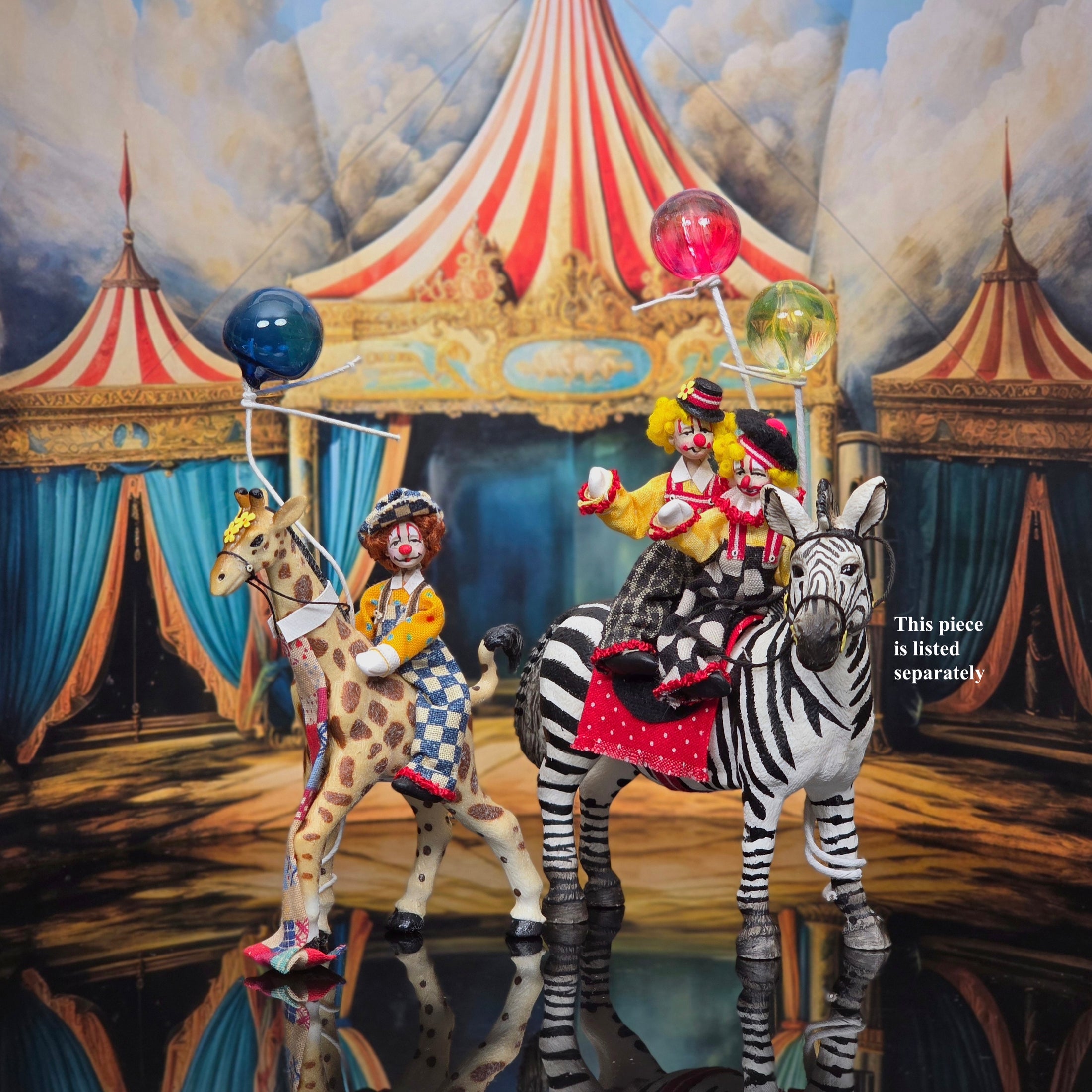 Maureen Thomas Circus Giraffe with Child Clown & Balloon 1:12 Dollhouse Miniature
