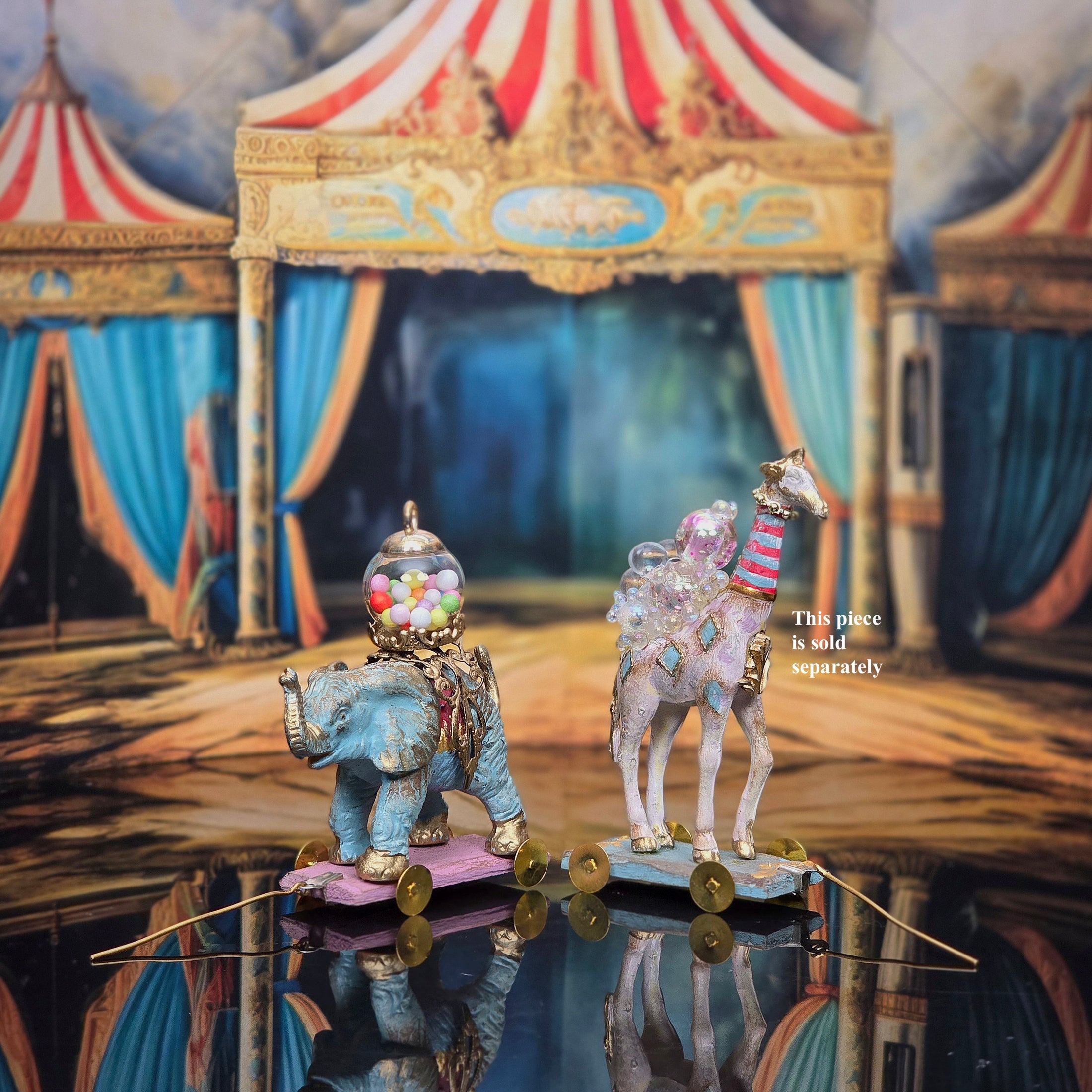 Artisan Circus Baby Elephant Pull Toy with Glass Candy Globe