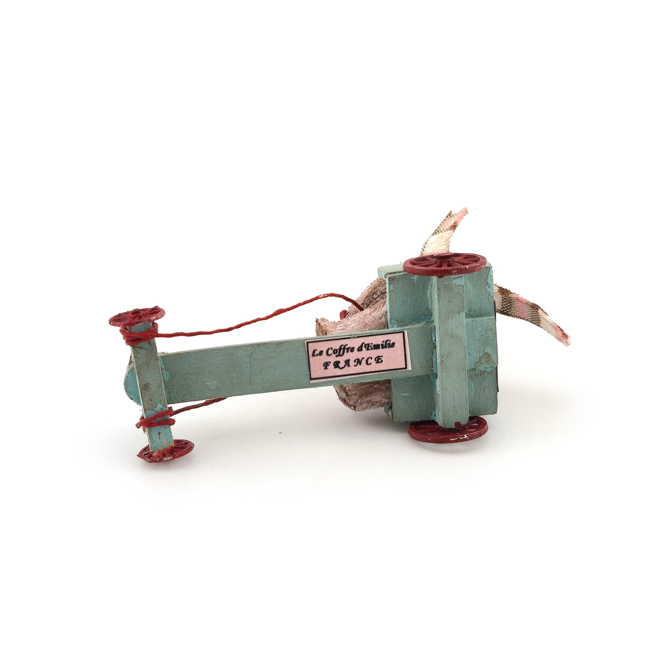 Le Coffre d’Emilie Mohair Bear Blue & Red Go-Kart Racer