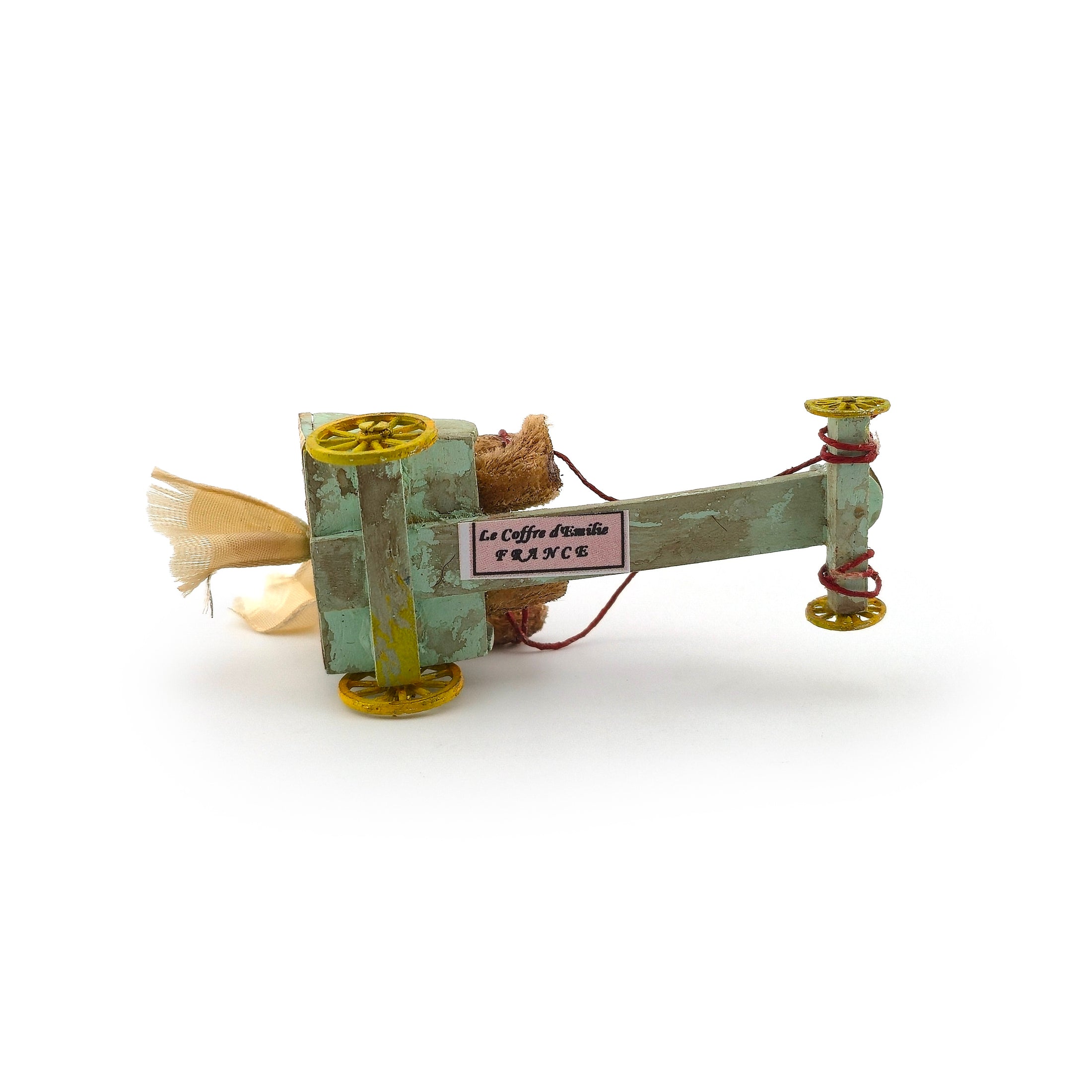 Le Coffre d’Emilie Mohair Teddy Bear Mint Go-Kart Racer with Yellow Wheels
