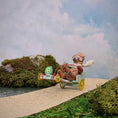 Load image into Gallery viewer, Le Coffre d’Emilie Mohair Teddy Bear Mint Go-Kart Racer with Yellow Wheels
