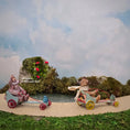Load image into Gallery viewer, Le Coffre d’Emilie Mohair Teddy Bear Mint Go-Kart Racer with Yellow Wheels
