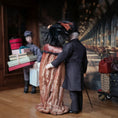Load image into Gallery viewer, Porcelain Lady in Mohair Velvet Cape & Feathered Hat Dollhouse Doll
