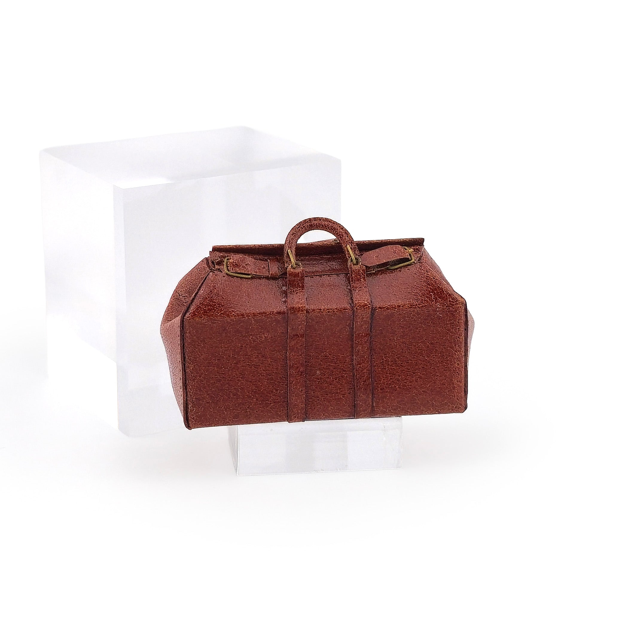Vintage Brown Leather Travel Carrying Bag with Buckles & Handles