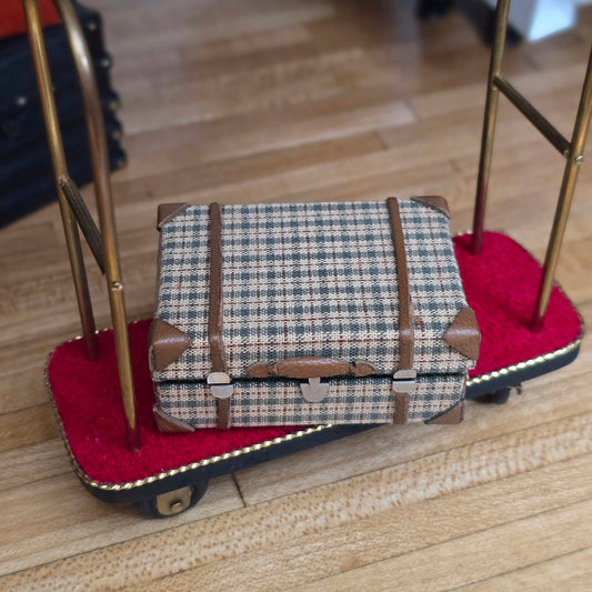 Functional Plaid Wool & Leather Suitcase with “Hotel Property” Towel