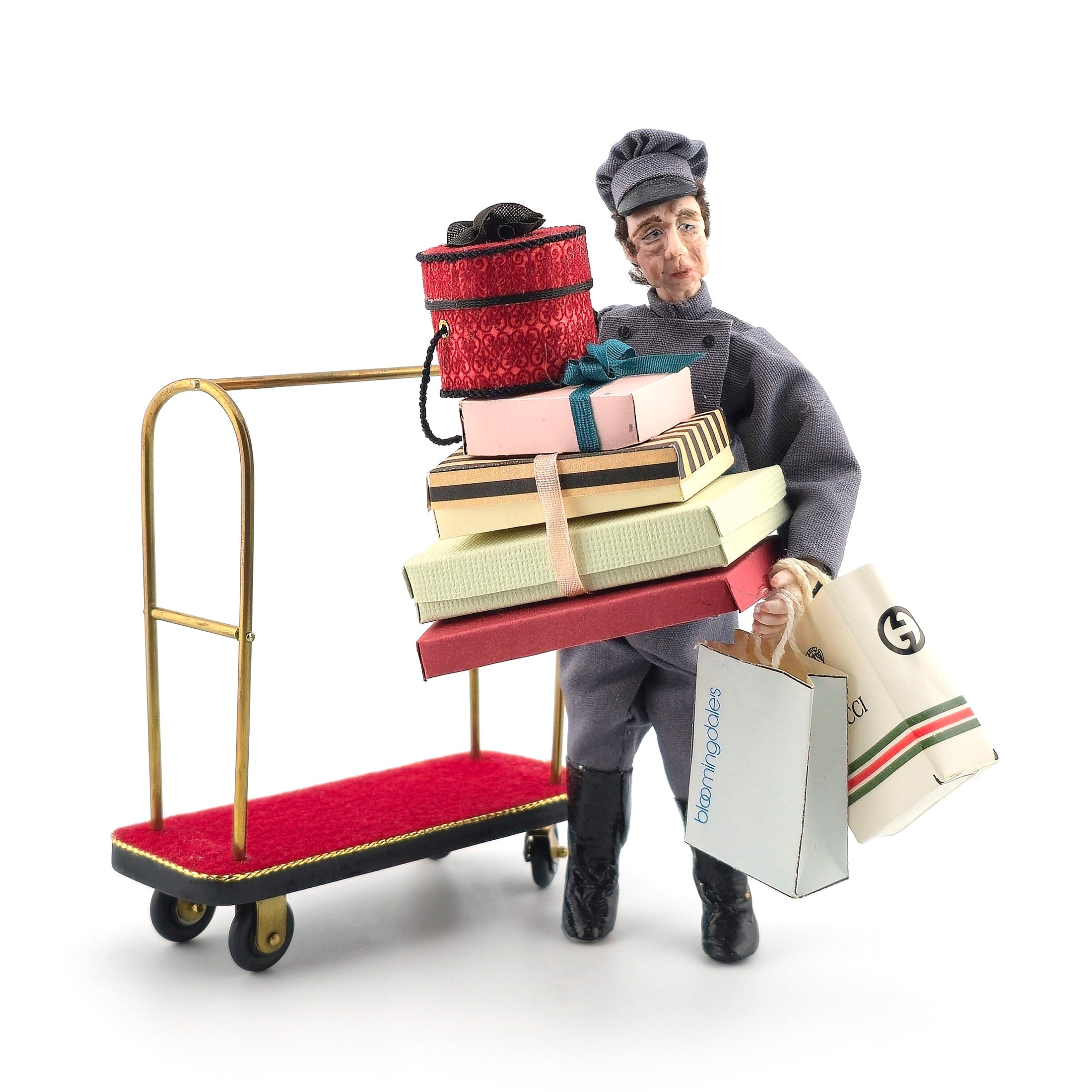 Artisan Bellman Doll with Valet Cart & Parcels Miniature 1:12 Scale