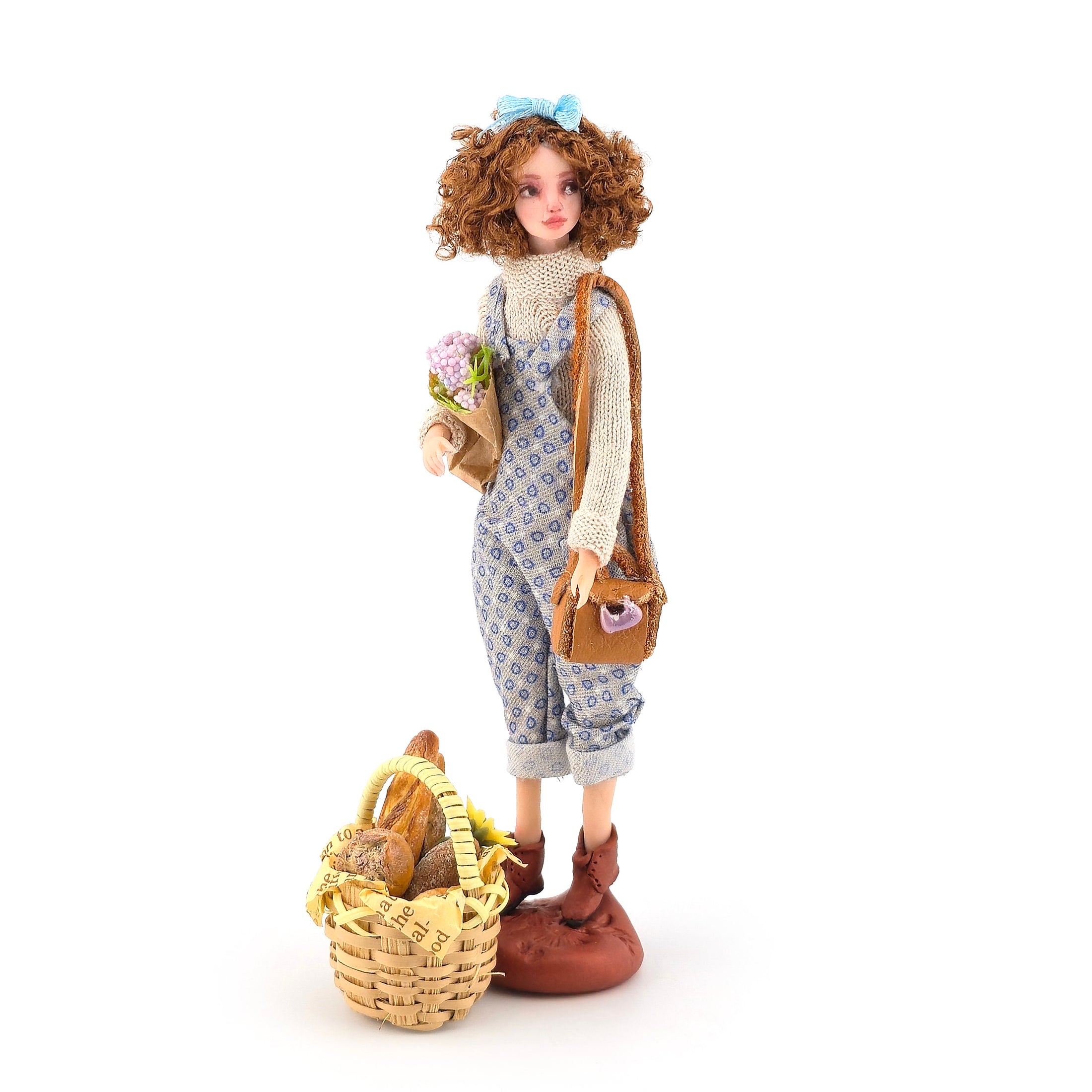 CosyDolls “Melody” Young Woman Dollhouse Doll with Bread Basket & Flowers