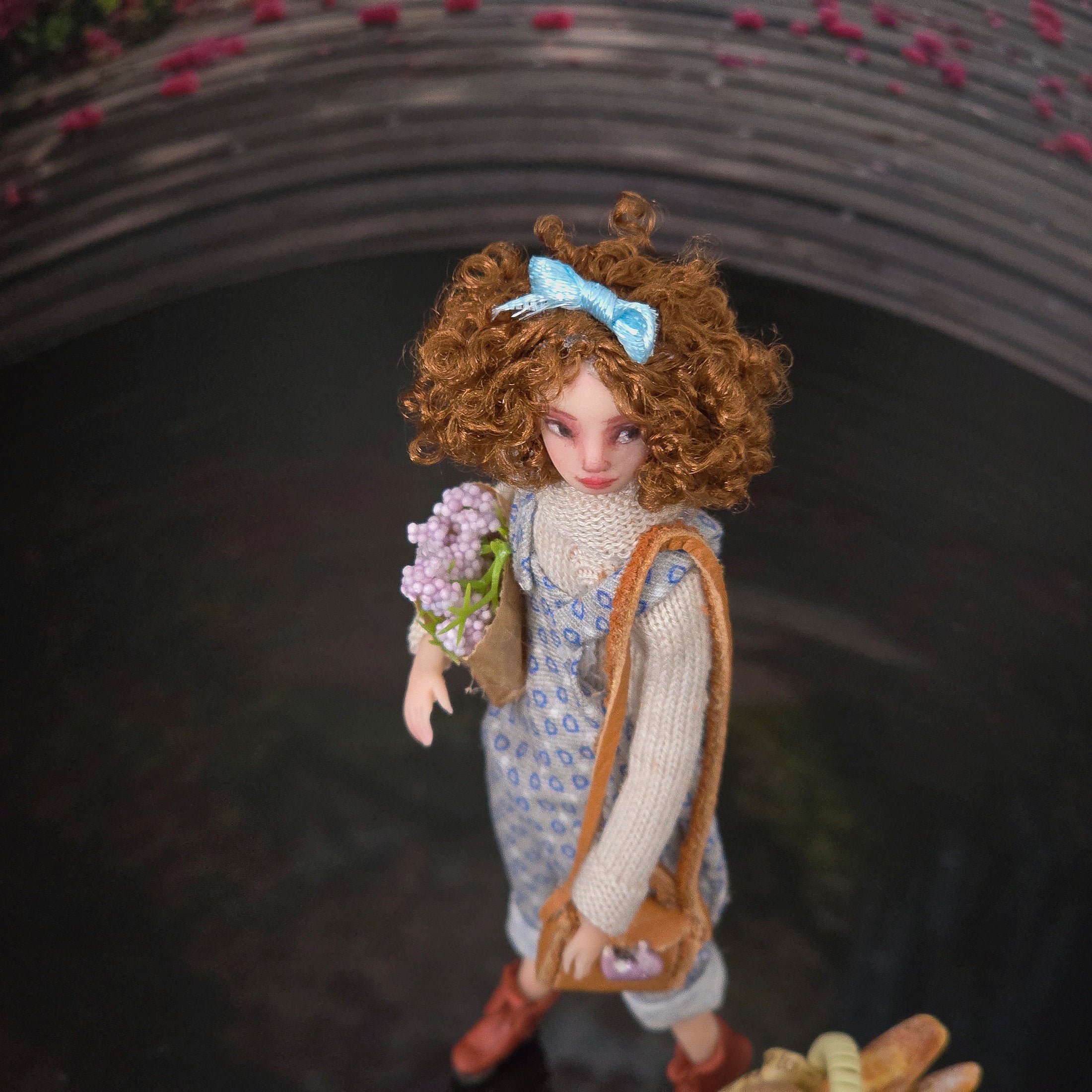 CosyDolls “Melody” Young Woman Dollhouse Doll with Bread Basket & Flowers